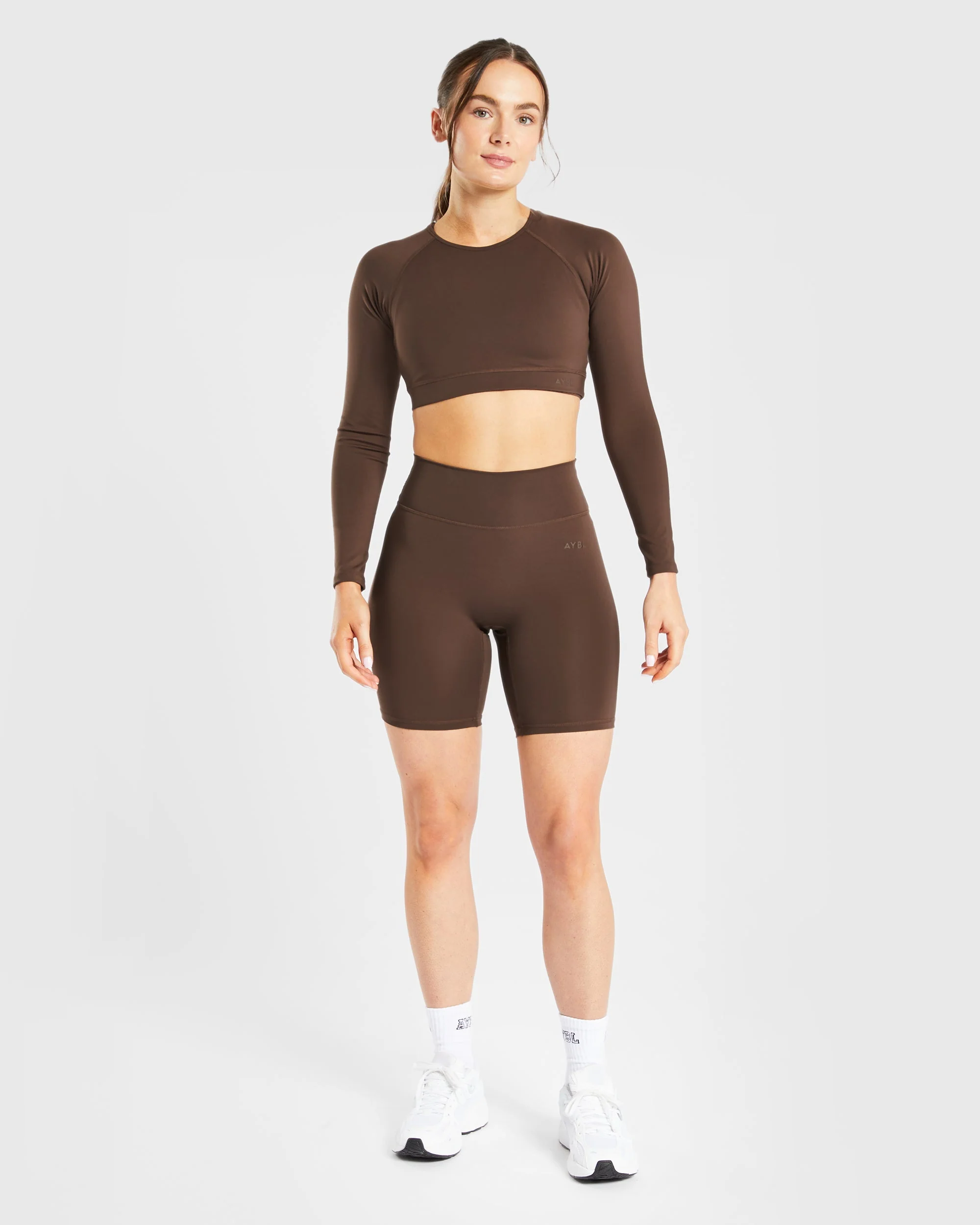 Staple Long Sleeve Crop Top - Brown - Image 3