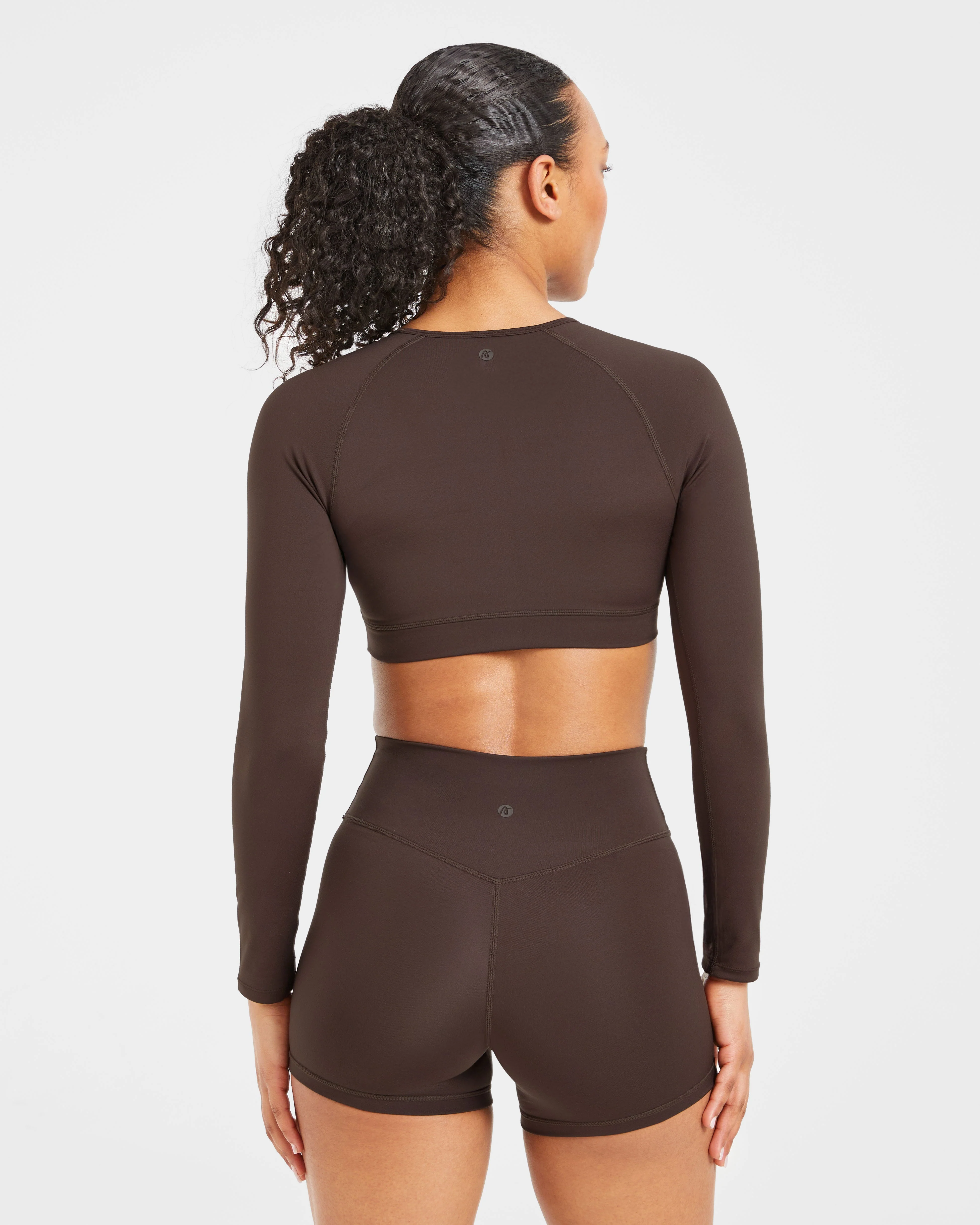 Staple Long Sleeve Crop Top - Coffee Brown - Image 2