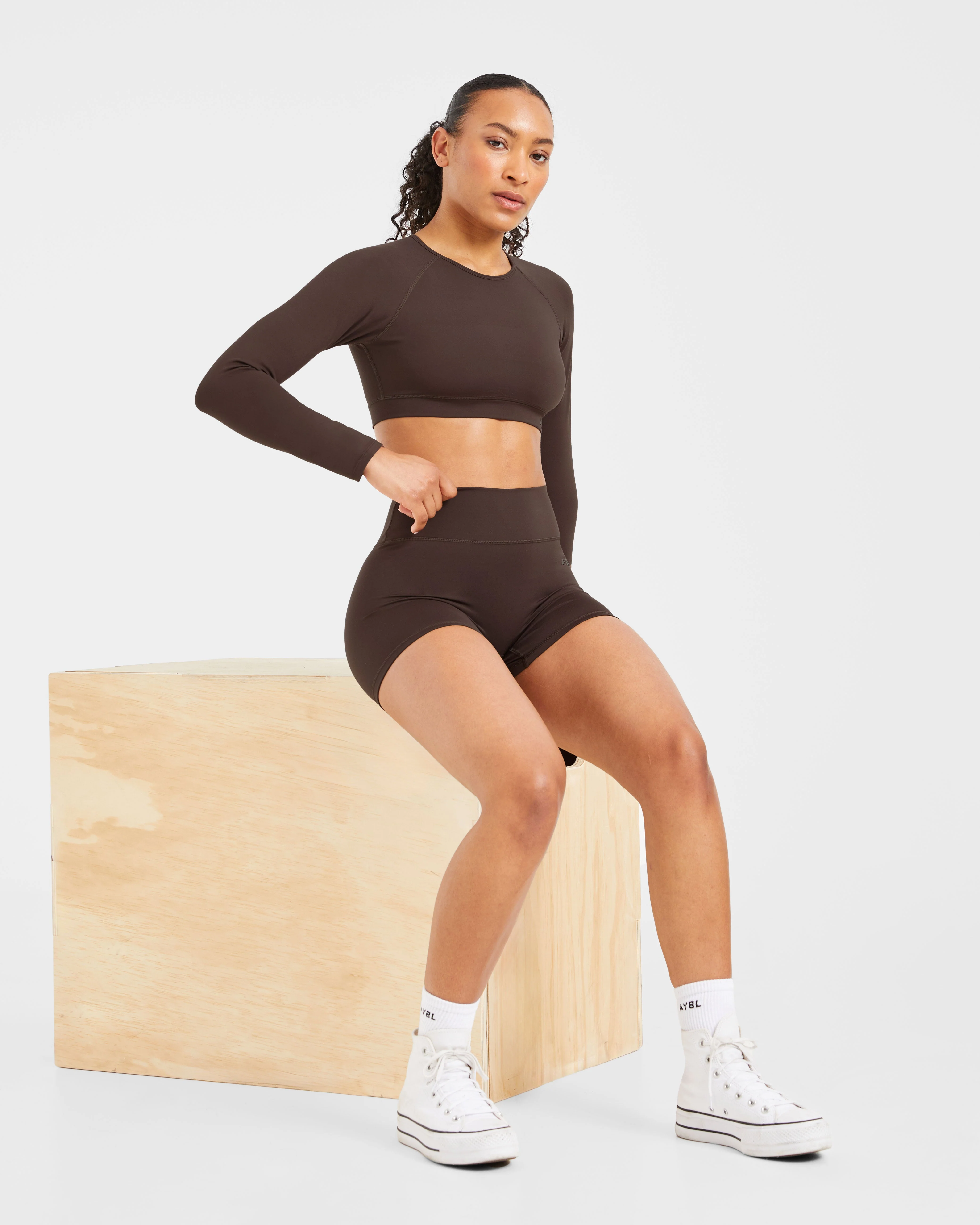 Staple Long Sleeve Crop Top - Coffee Brown - Image 8