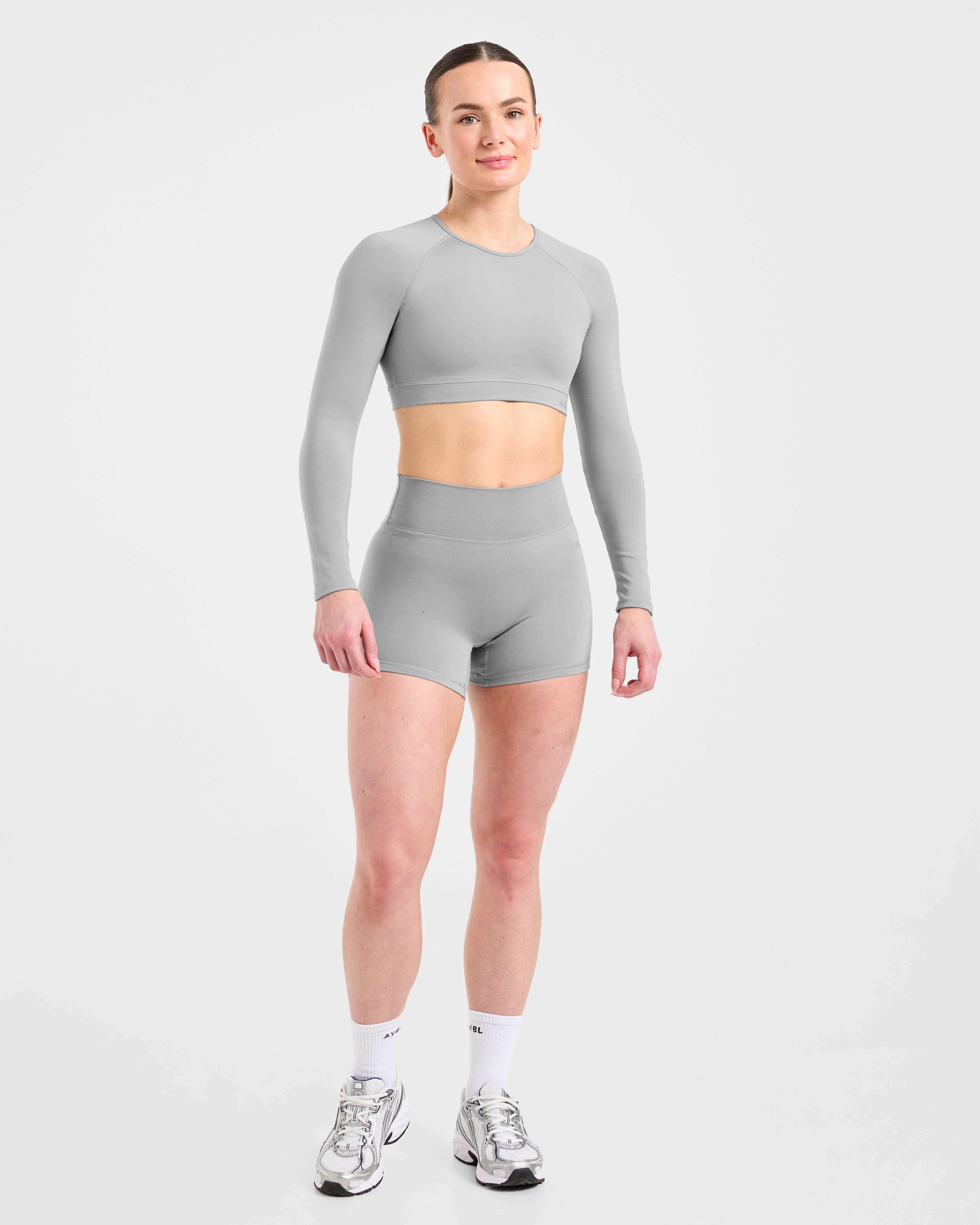 Staple Long Sleeve Crop Top - Grey - Image 3
