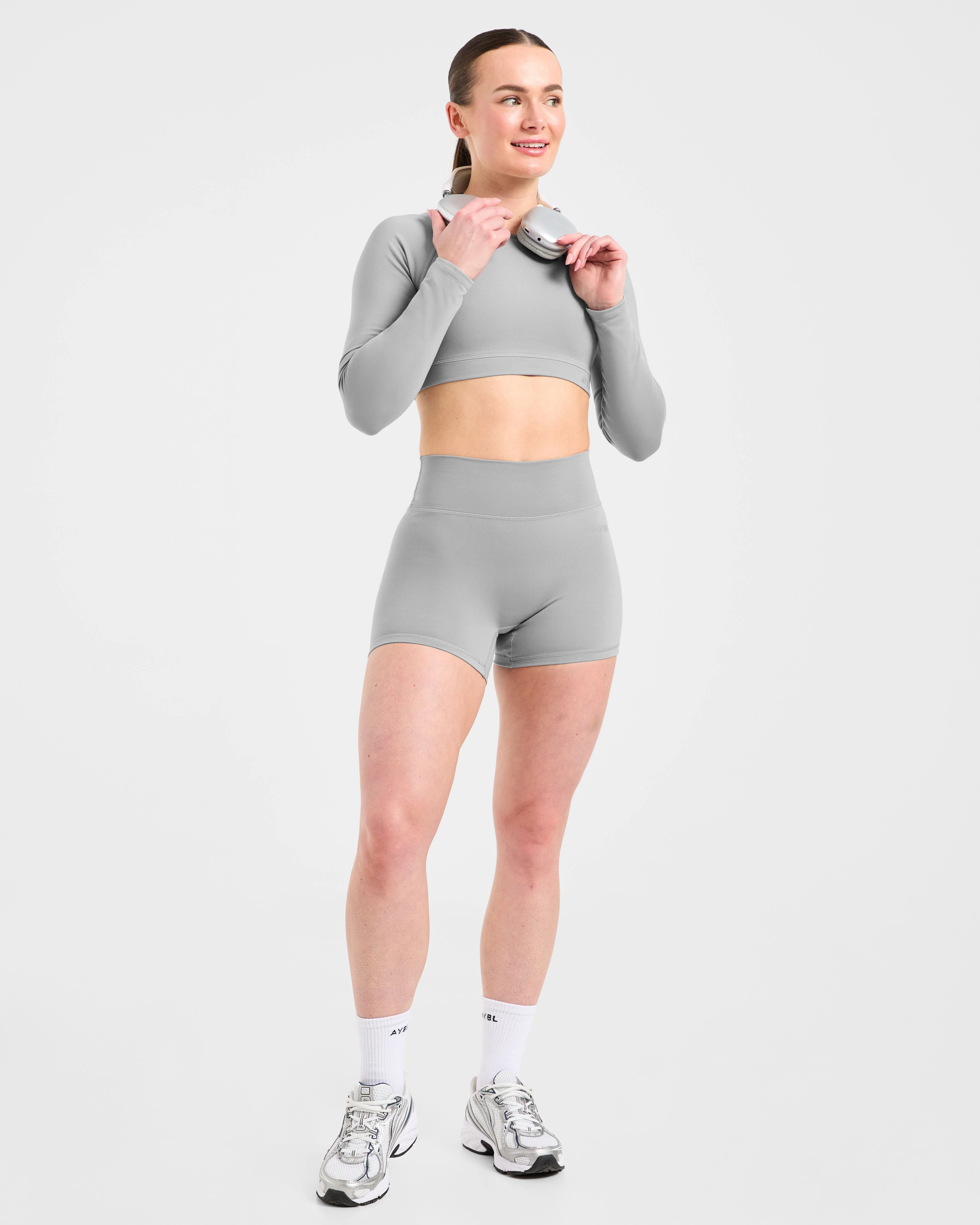 Staple Long Sleeve Crop Top - Grey - Image 7
