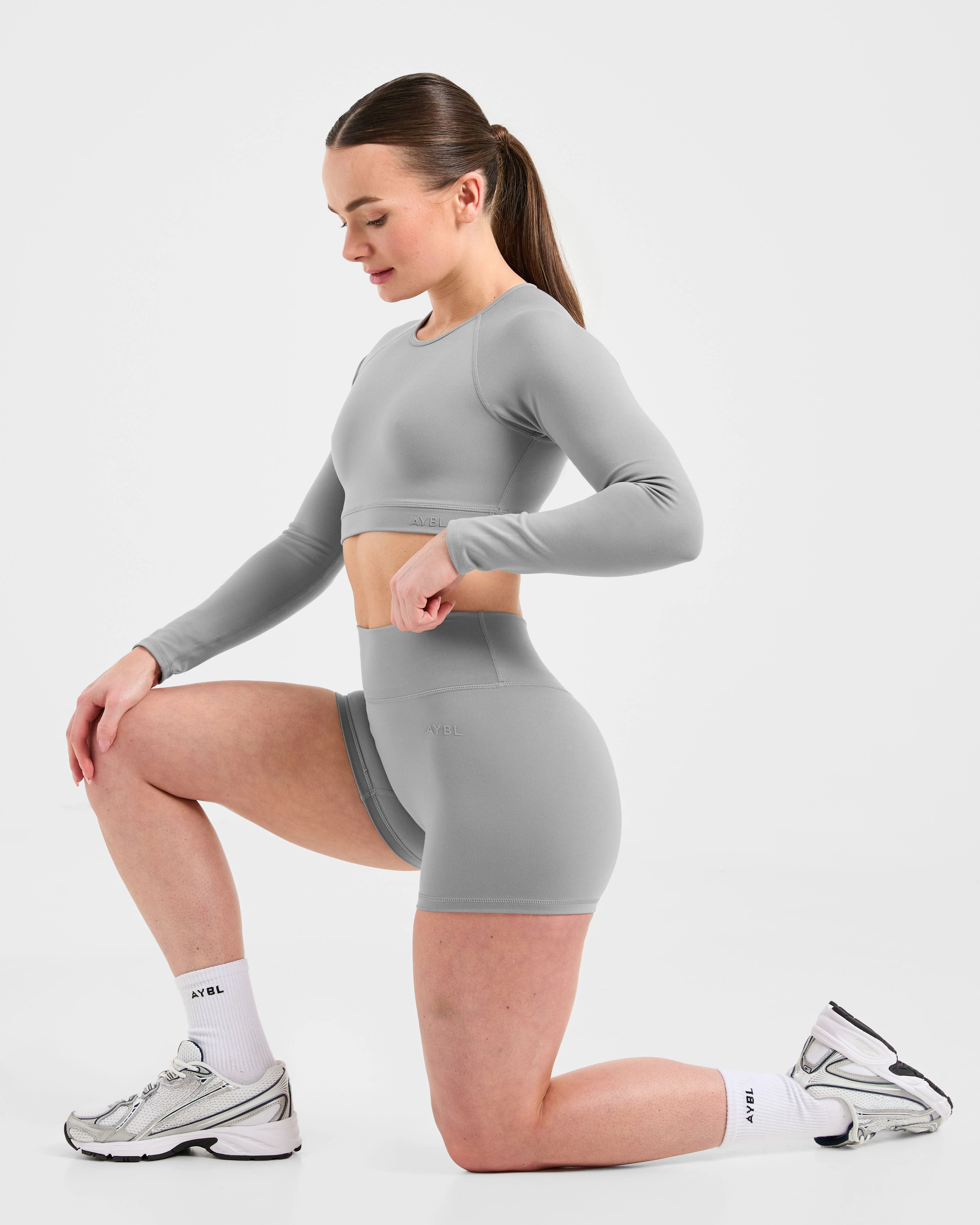 Staple Long Sleeve Crop Top - Grey - Image 8