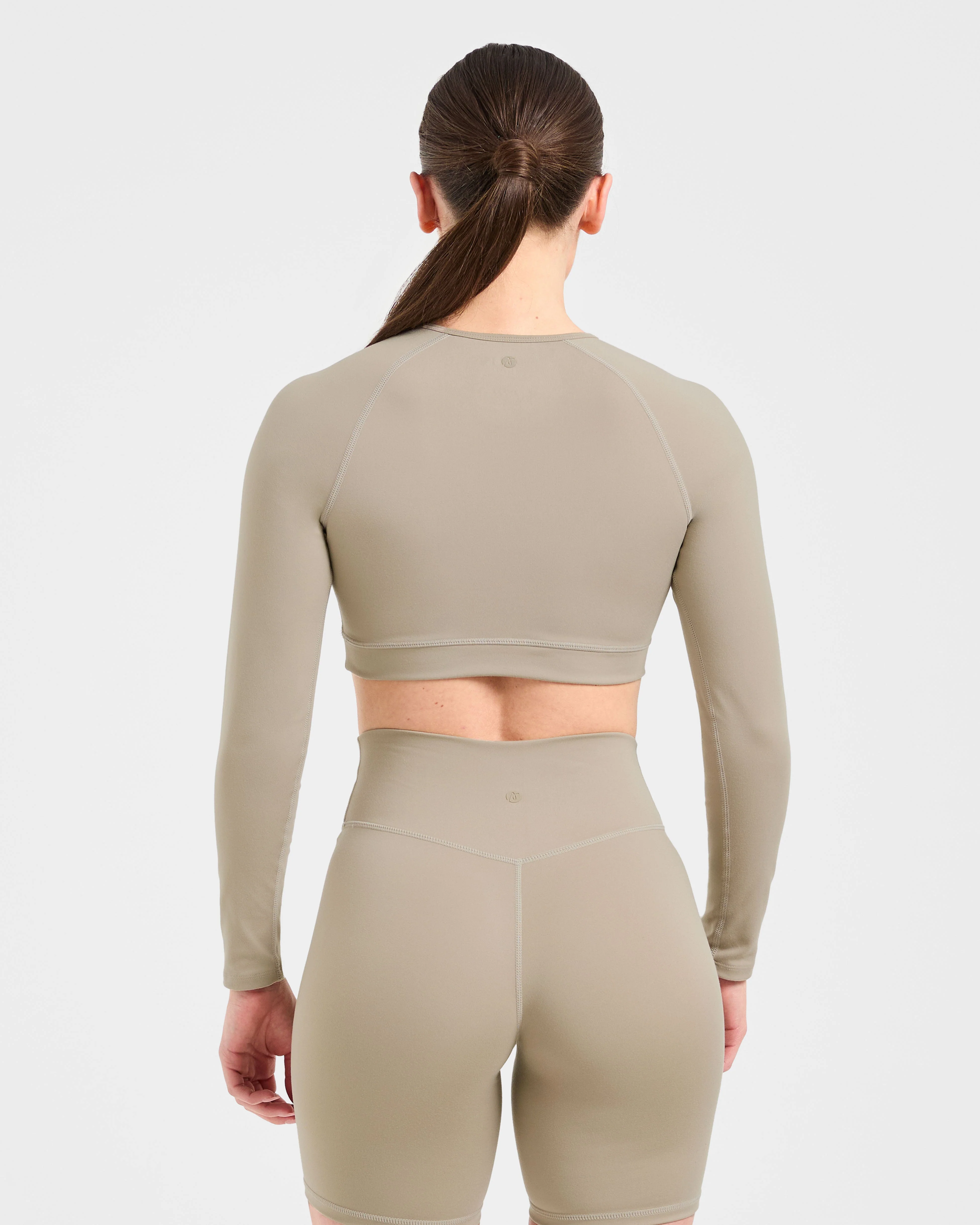 Staple Long Sleeve Crop Top - Muted Taupe - Image 2