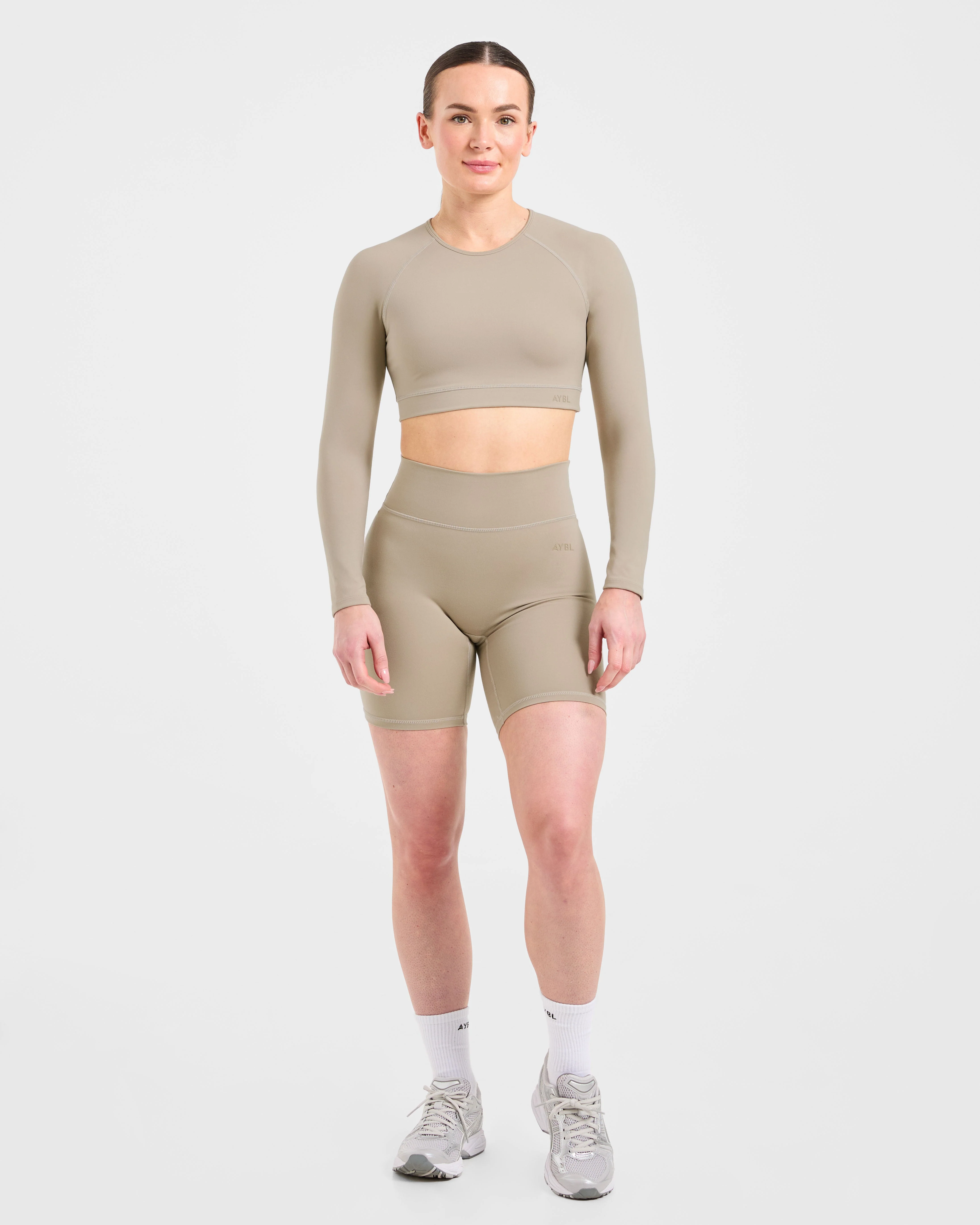 Staple Long Sleeve Crop Top - Muted Taupe - Image 3