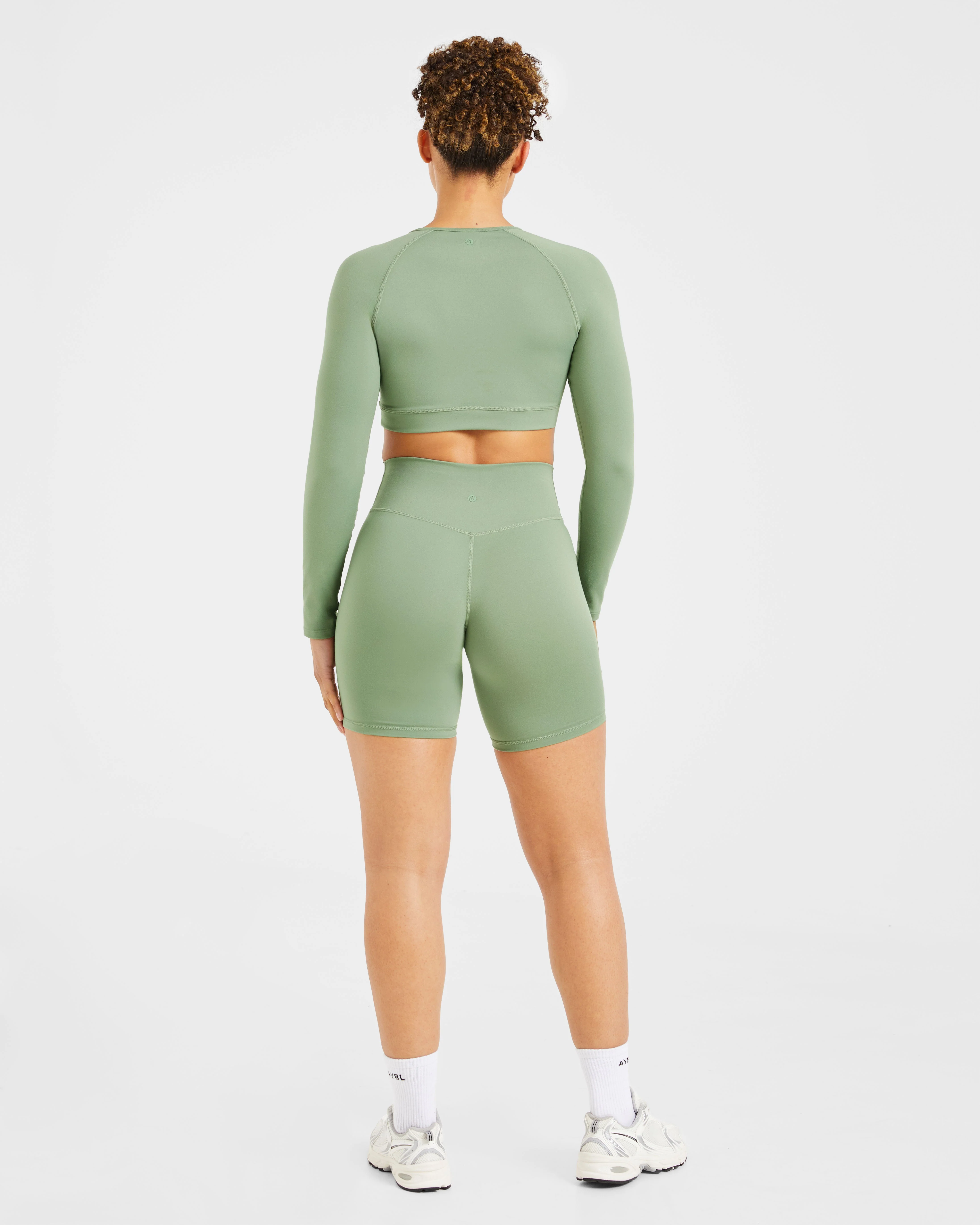 Staple Long Sleeve Crop Top - Olive Green - Image 4