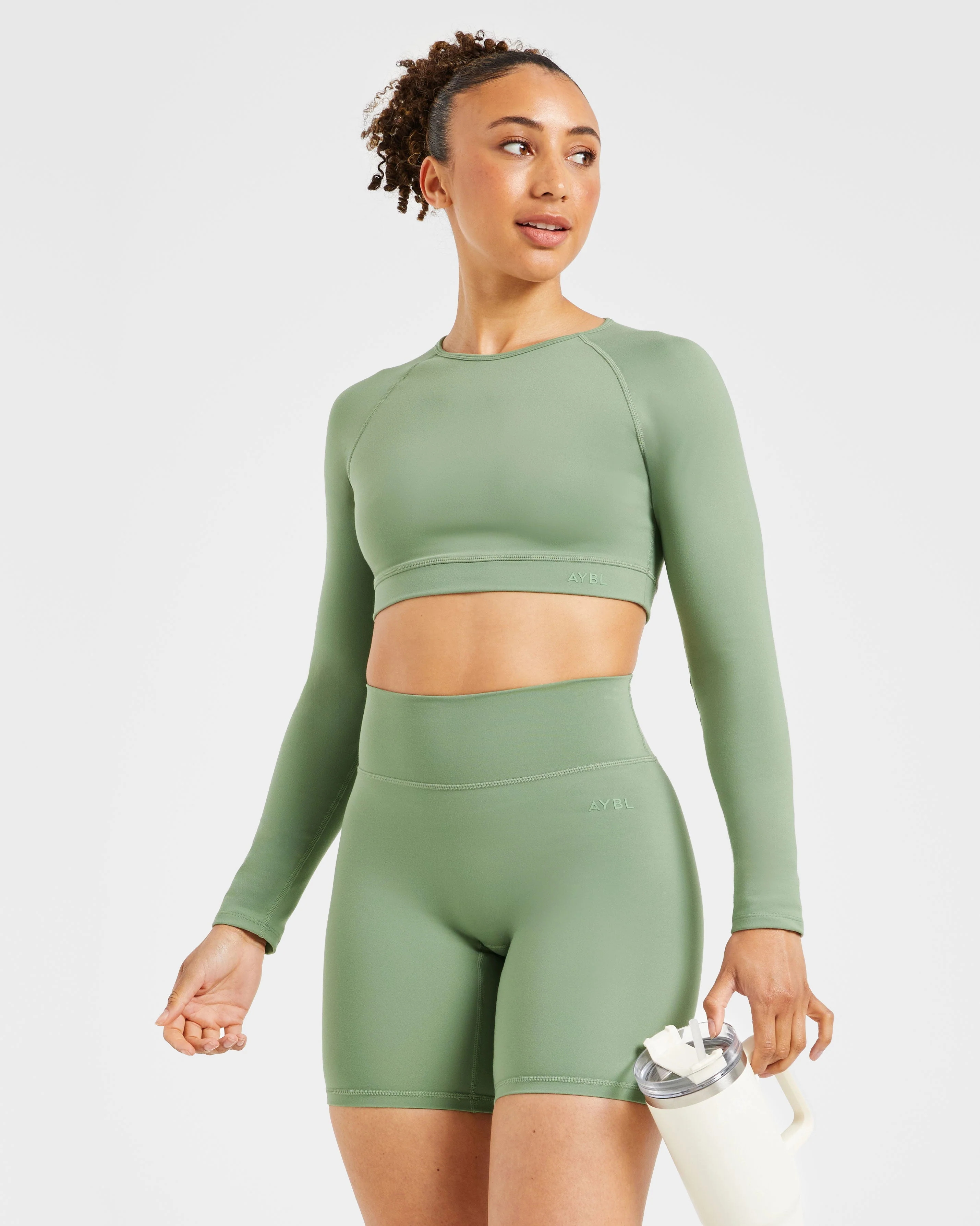 Staple Long Sleeve Crop Top - Olive Green - Image 7