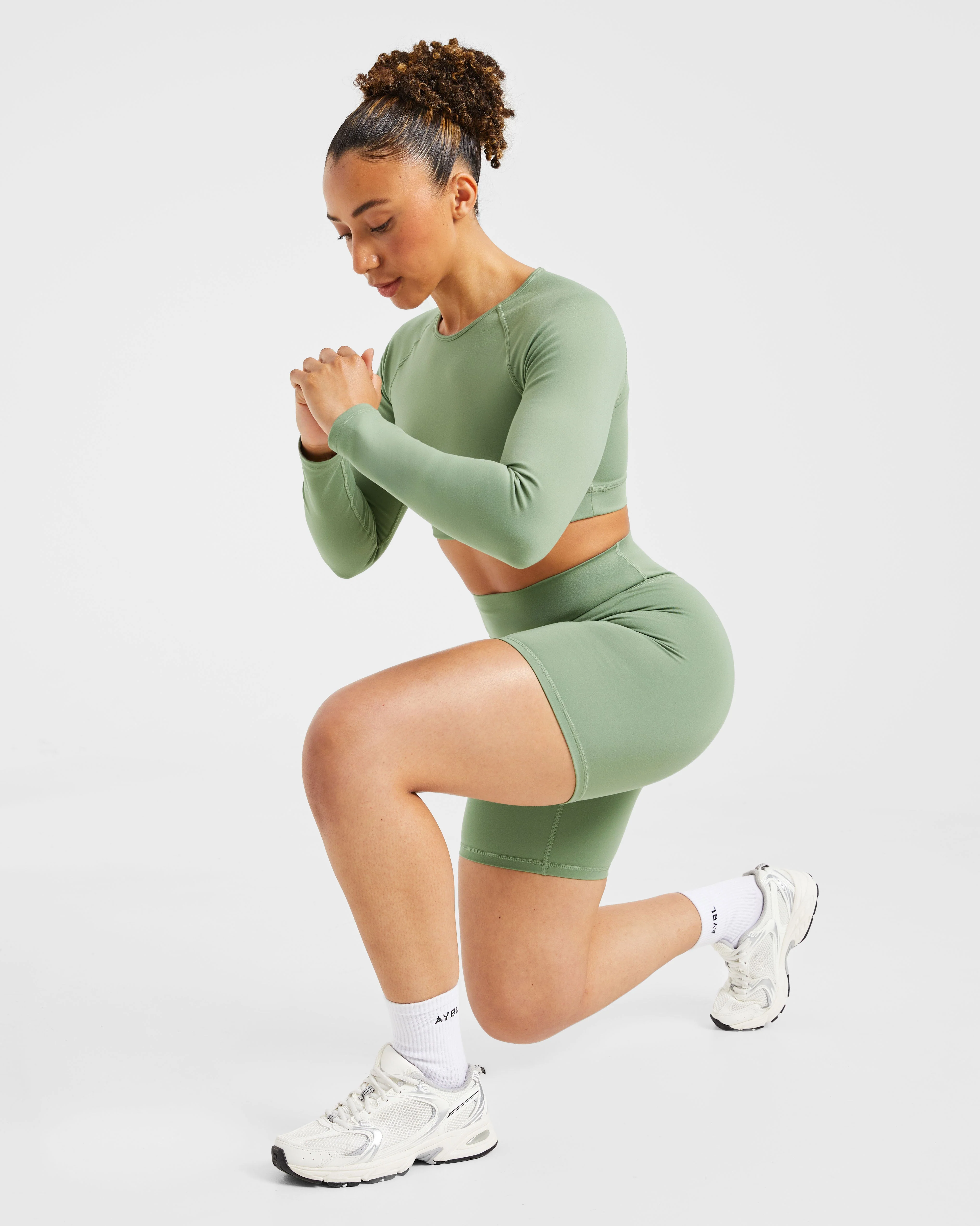 Staple Long Sleeve Crop Top - Olive Green - Image 8