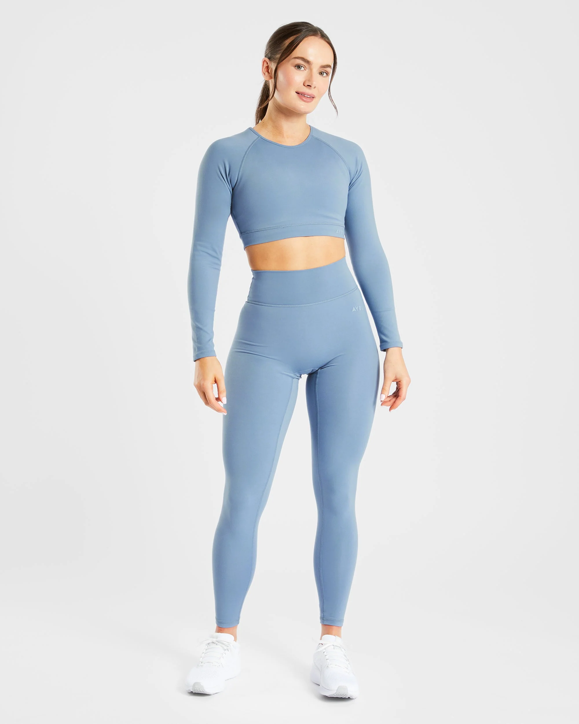 Staple Long Sleeve Crop Top - Slate Blue - Image 3