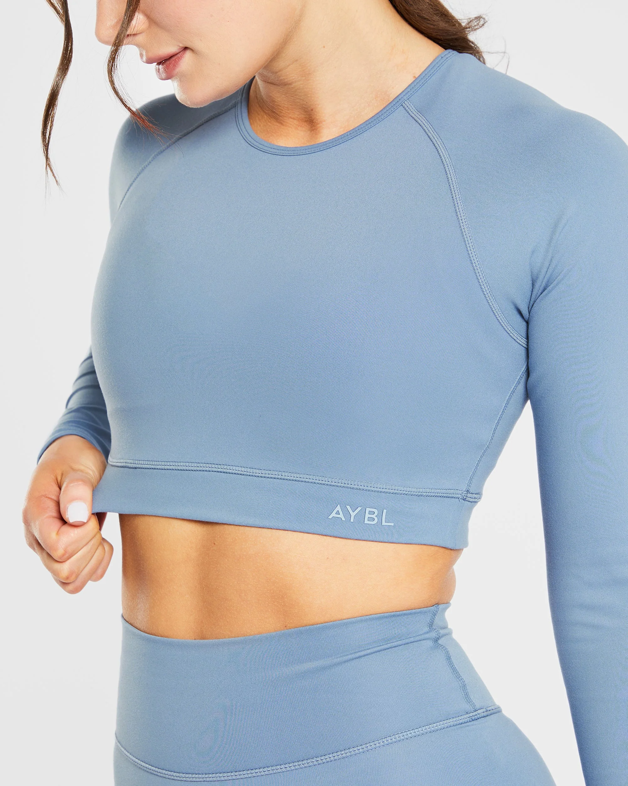 Staple Long Sleeve Crop Top - Slate Blue - Image 5