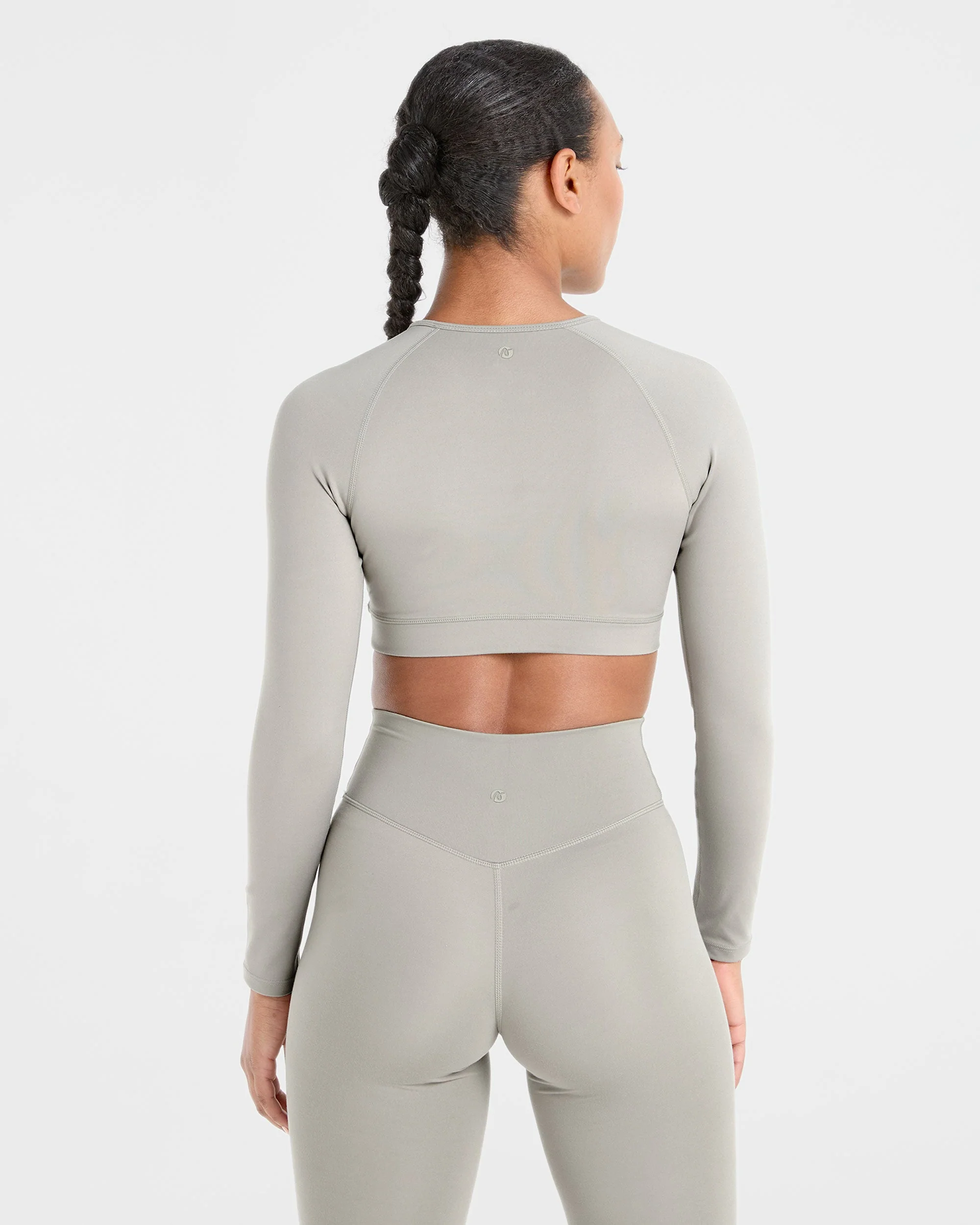 Staple Long Sleeve Crop Top - Washed Olive - Image 2