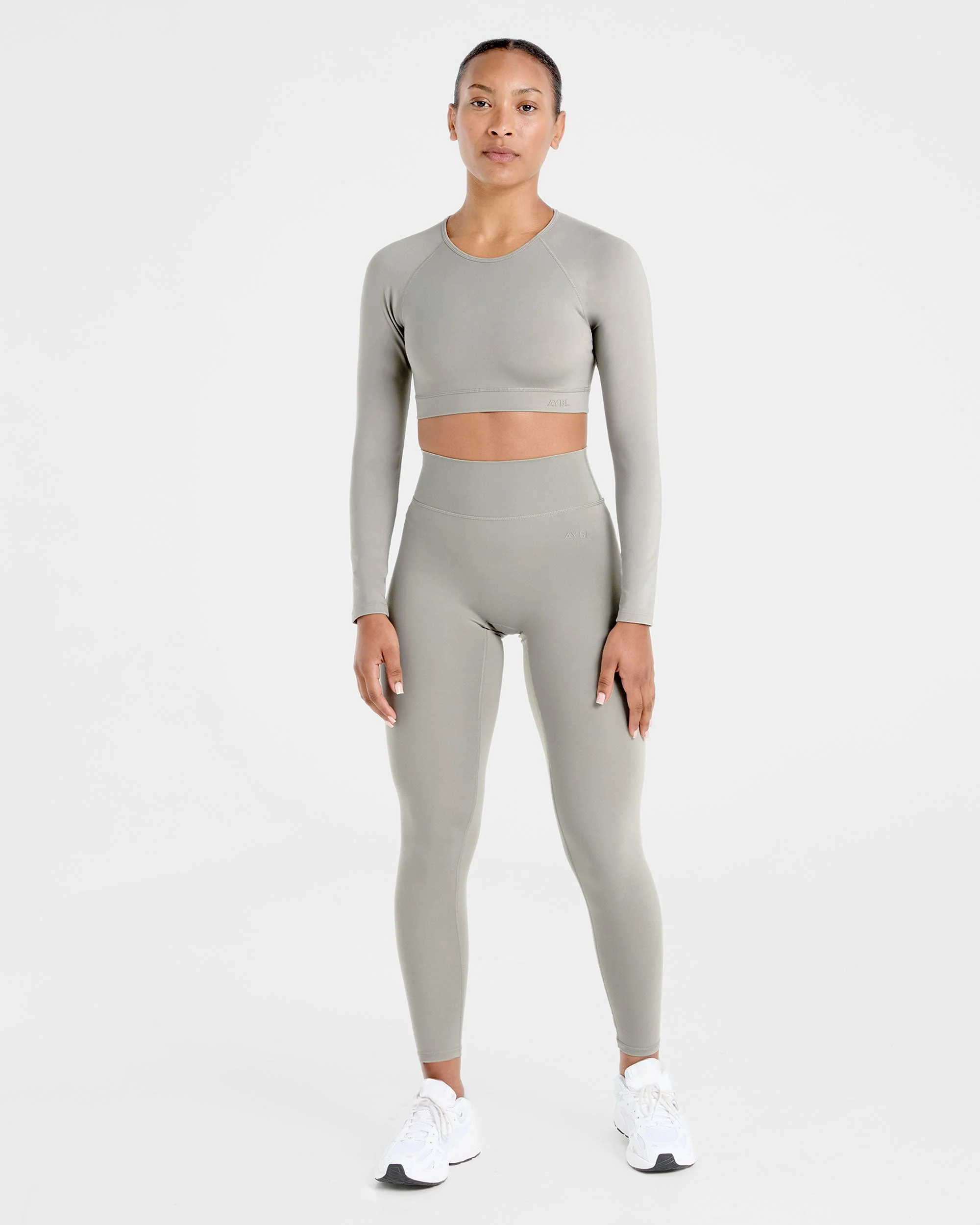 Staple Long Sleeve Crop Top - Washed Olive - Image 3