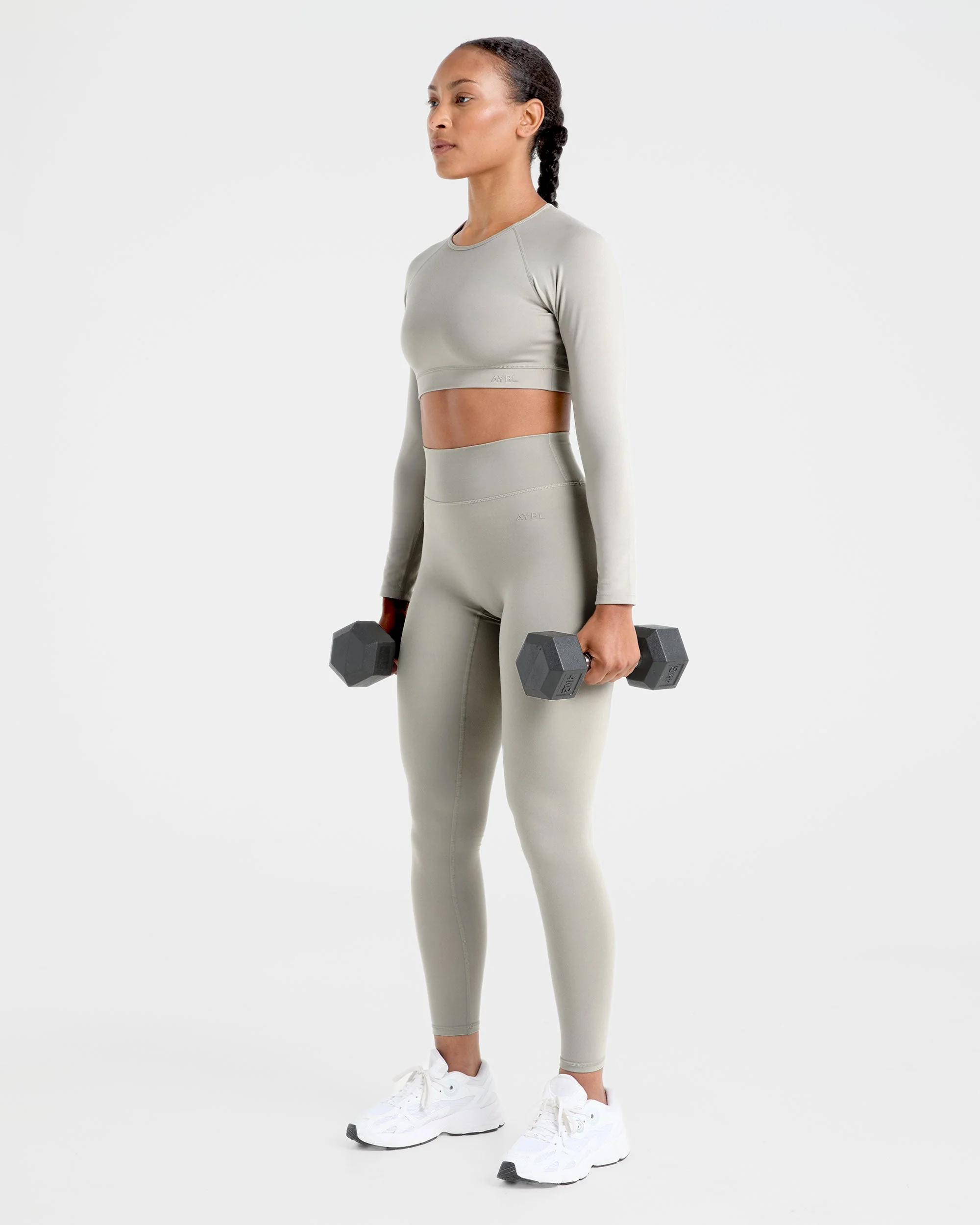 Staple Long Sleeve Crop Top - Washed Olive - Image 7