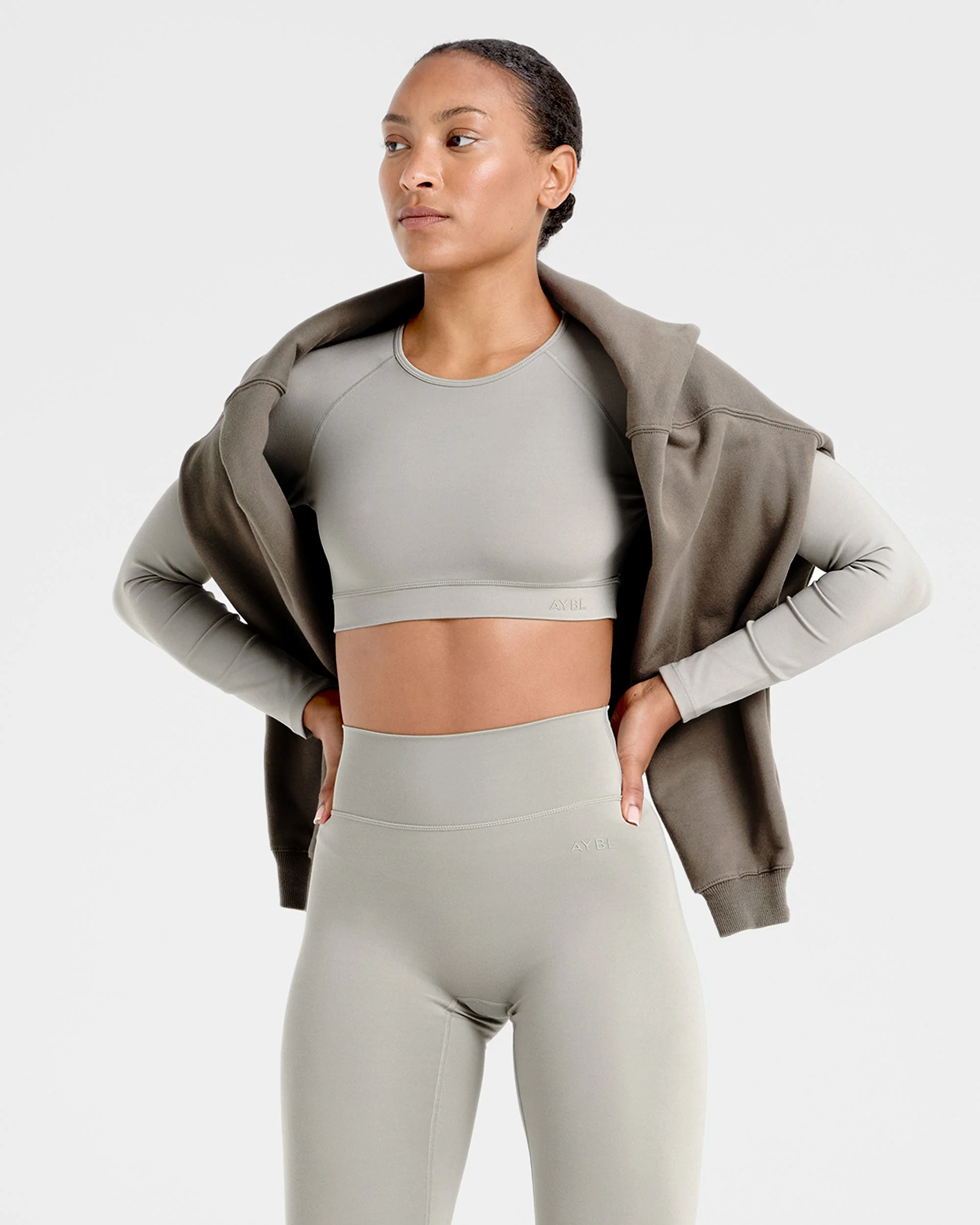 Staple Long Sleeve Crop Top - Washed Olive - Image 8