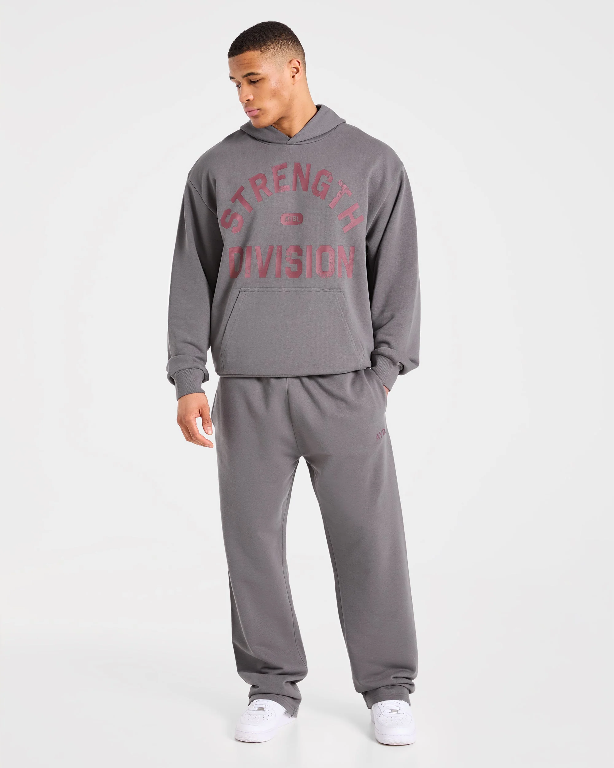 Strength Division Oversized Hoodie - Charcoal/Red - Image 3