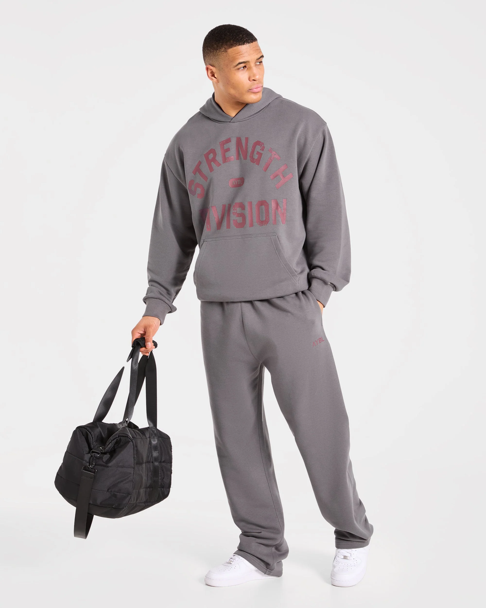 Strength Division Oversized Hoodie - Charcoal/Red - Image 8