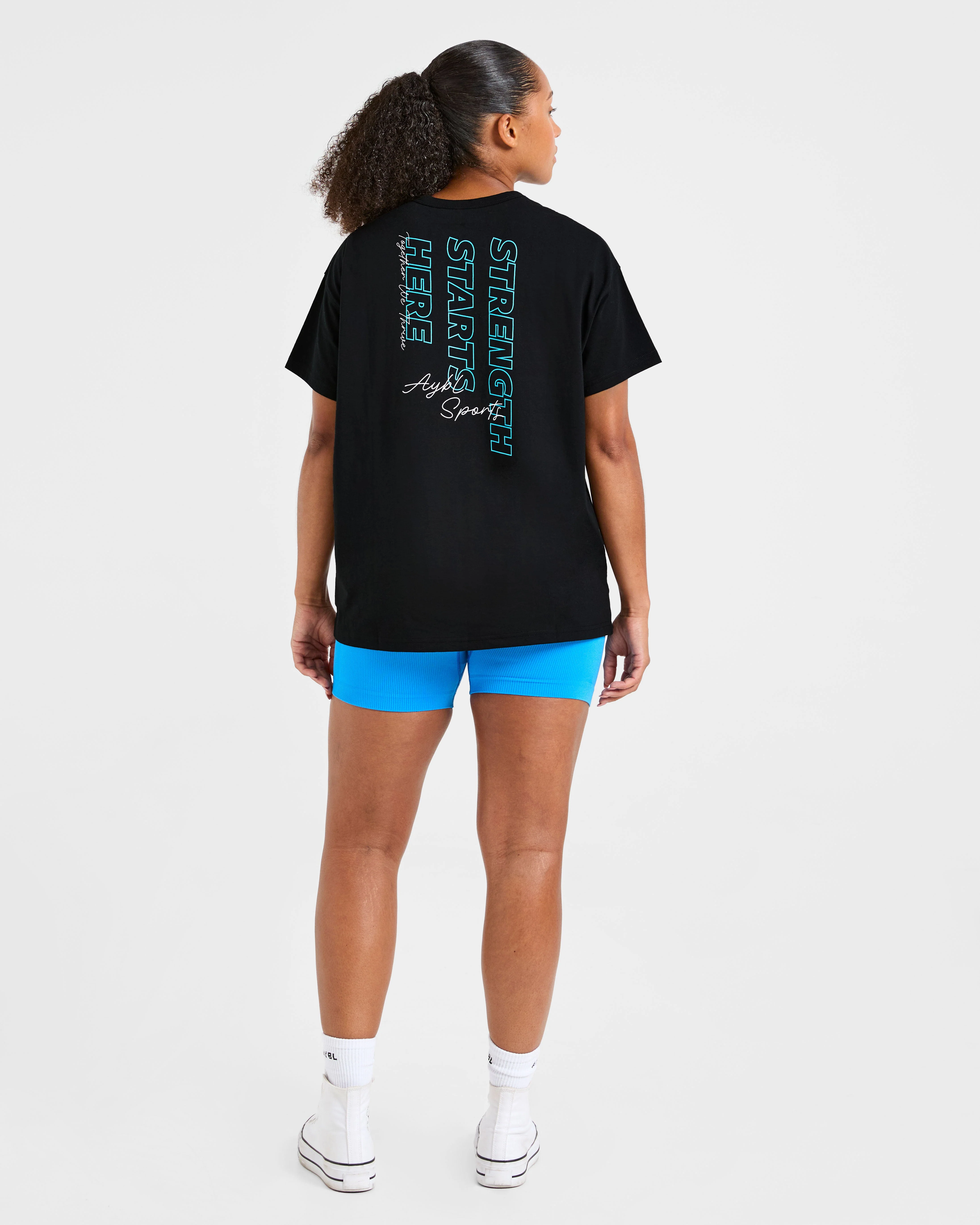 Strength Starts Here Oversized T Shirt - Black/Blue - Image 4