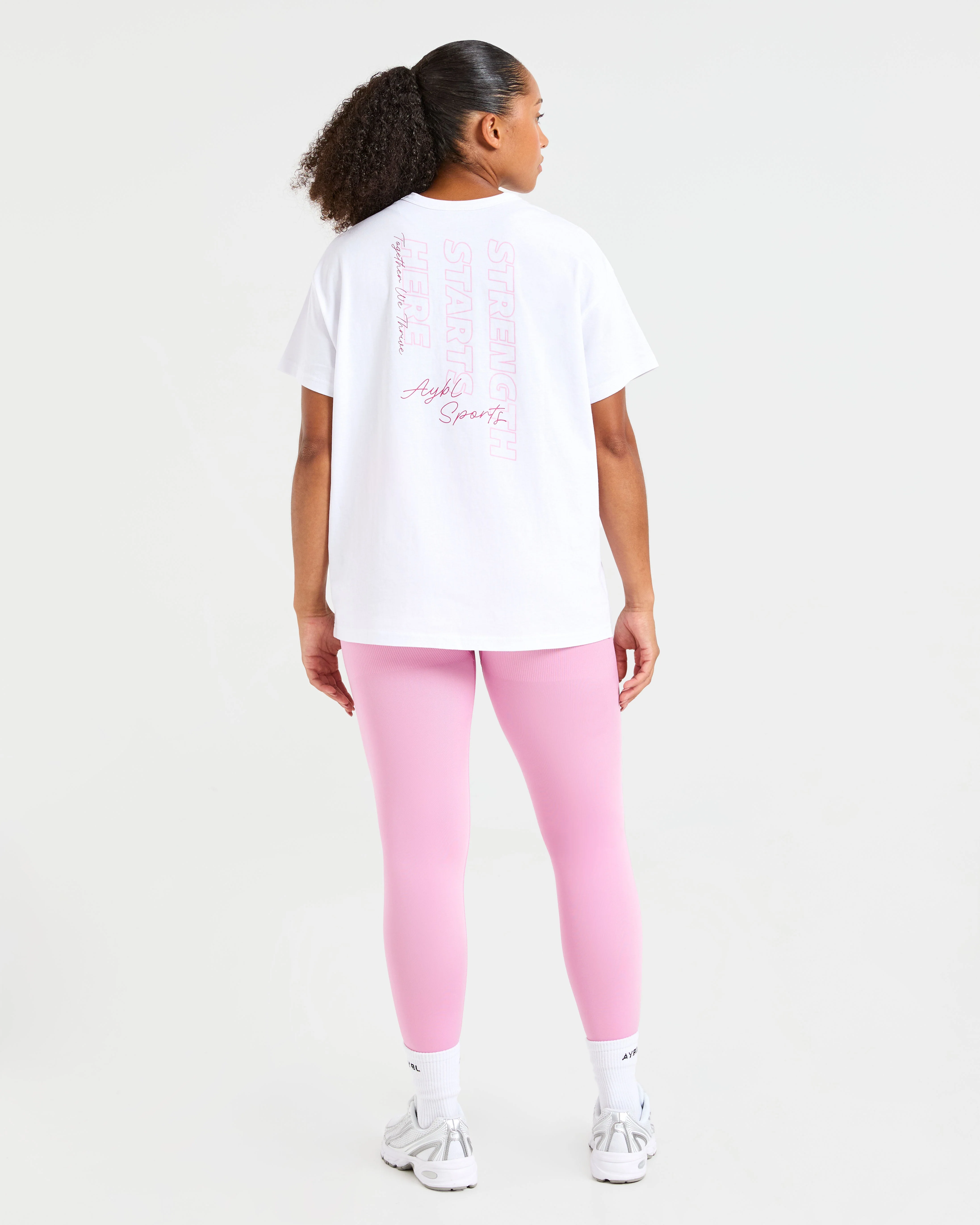 Strength Starts Here Oversized T Shirt - White/Pink - Image 4
