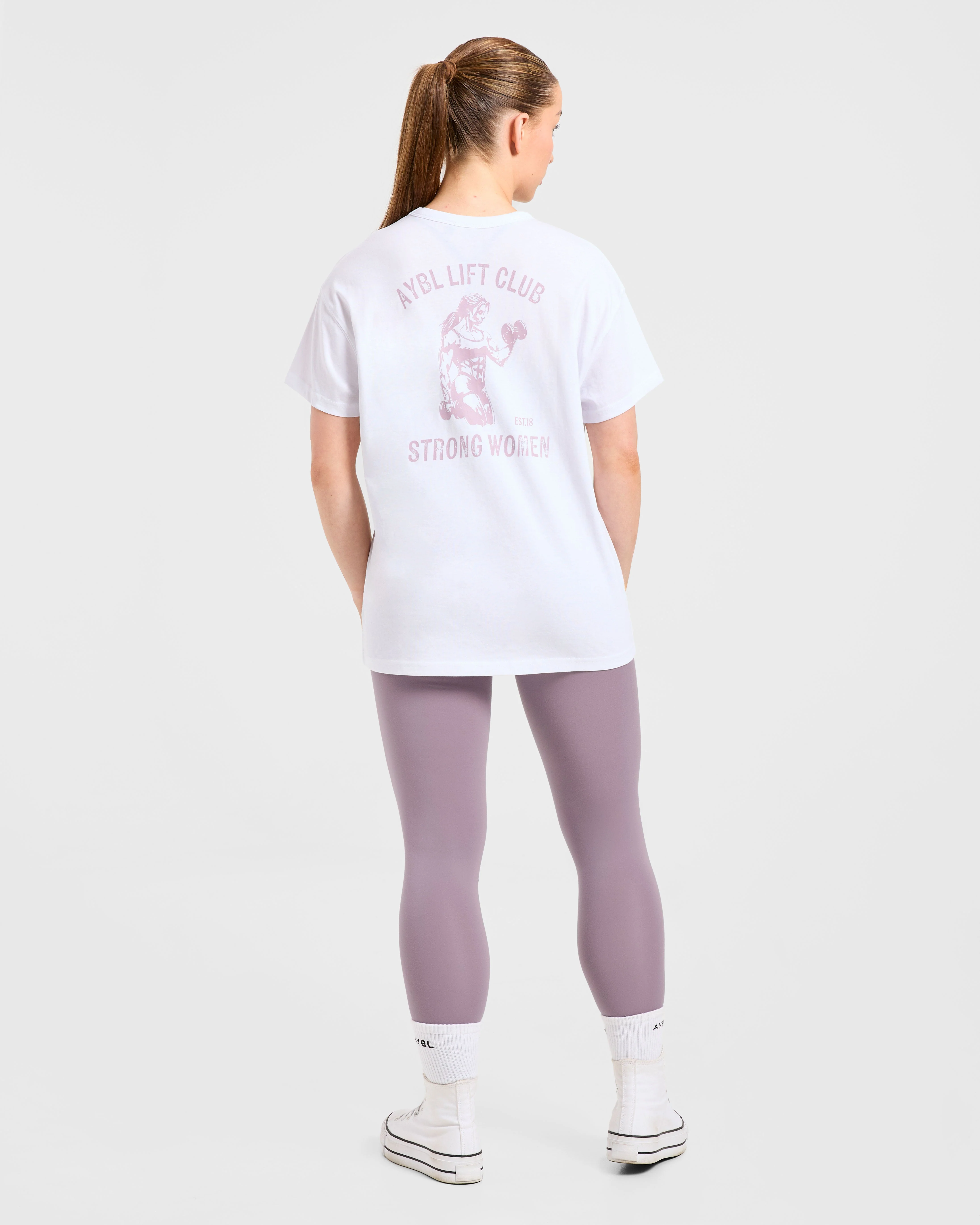 Strong Women Graphic Oversized T Shirt - White/Lilac - Image 4