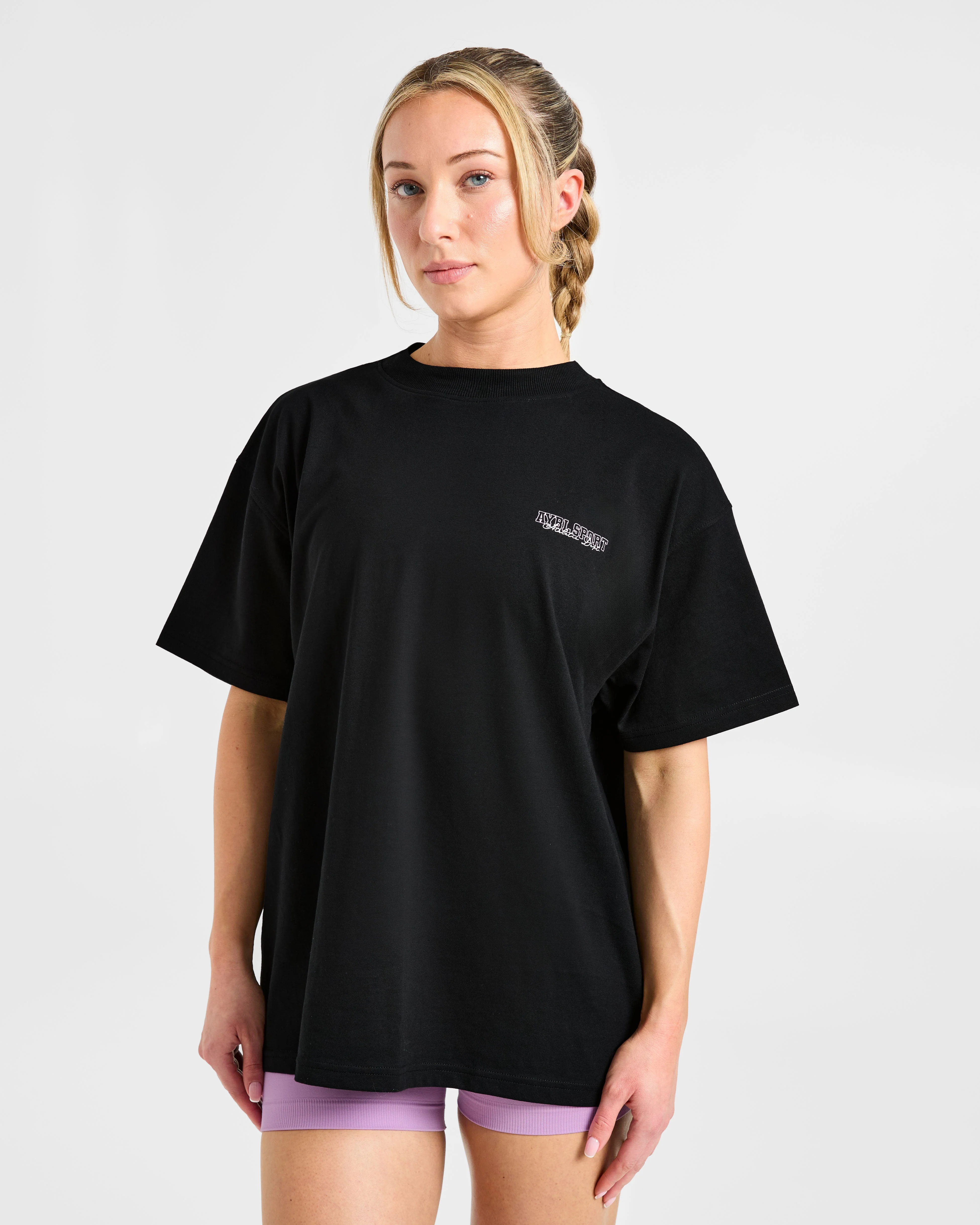 Varsity Dept. Oversized T Shirt - Black/Lilac - Image 2