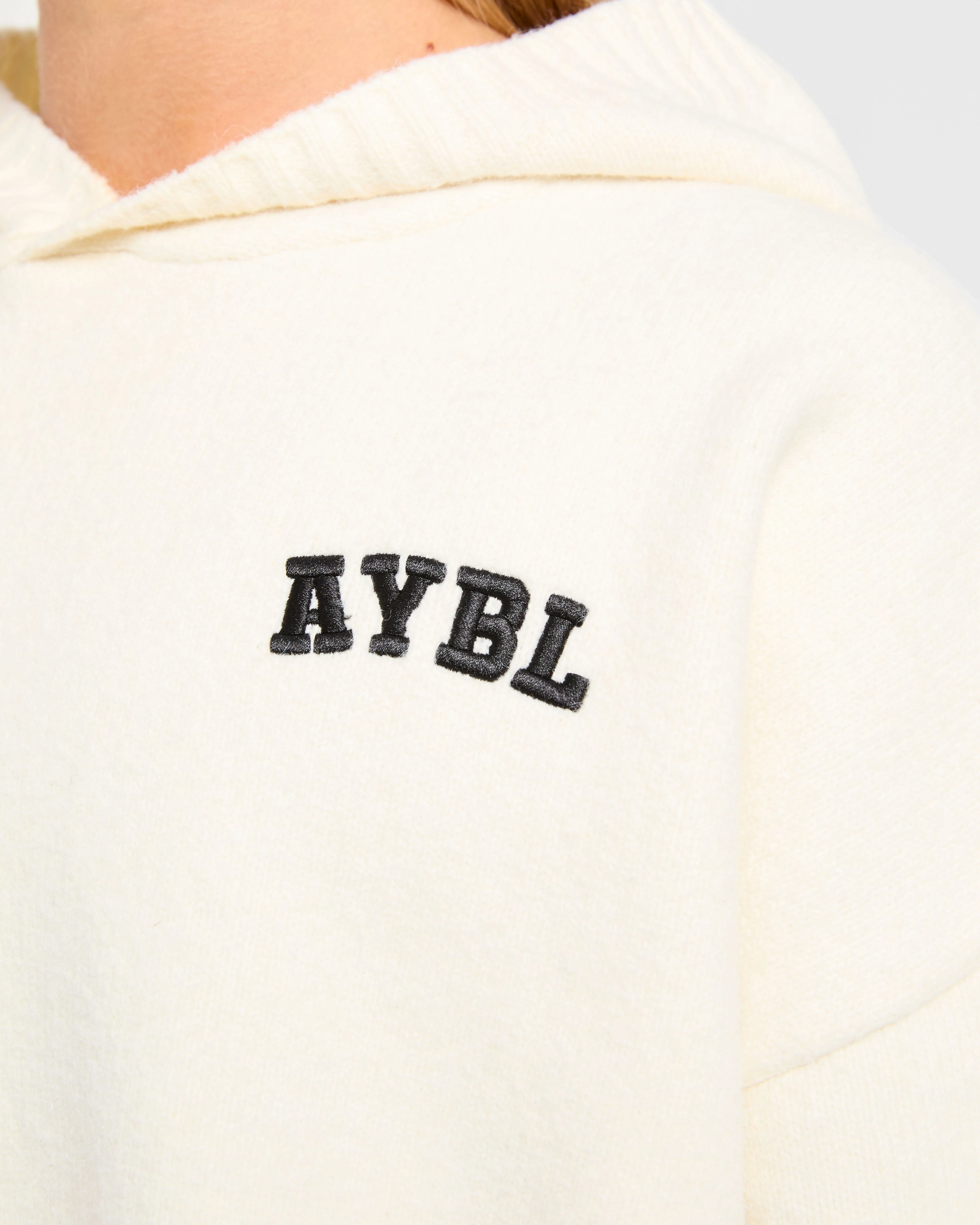 Varsity Minimal Logo Oversized Knitted Hoodie - Cream - Image 5