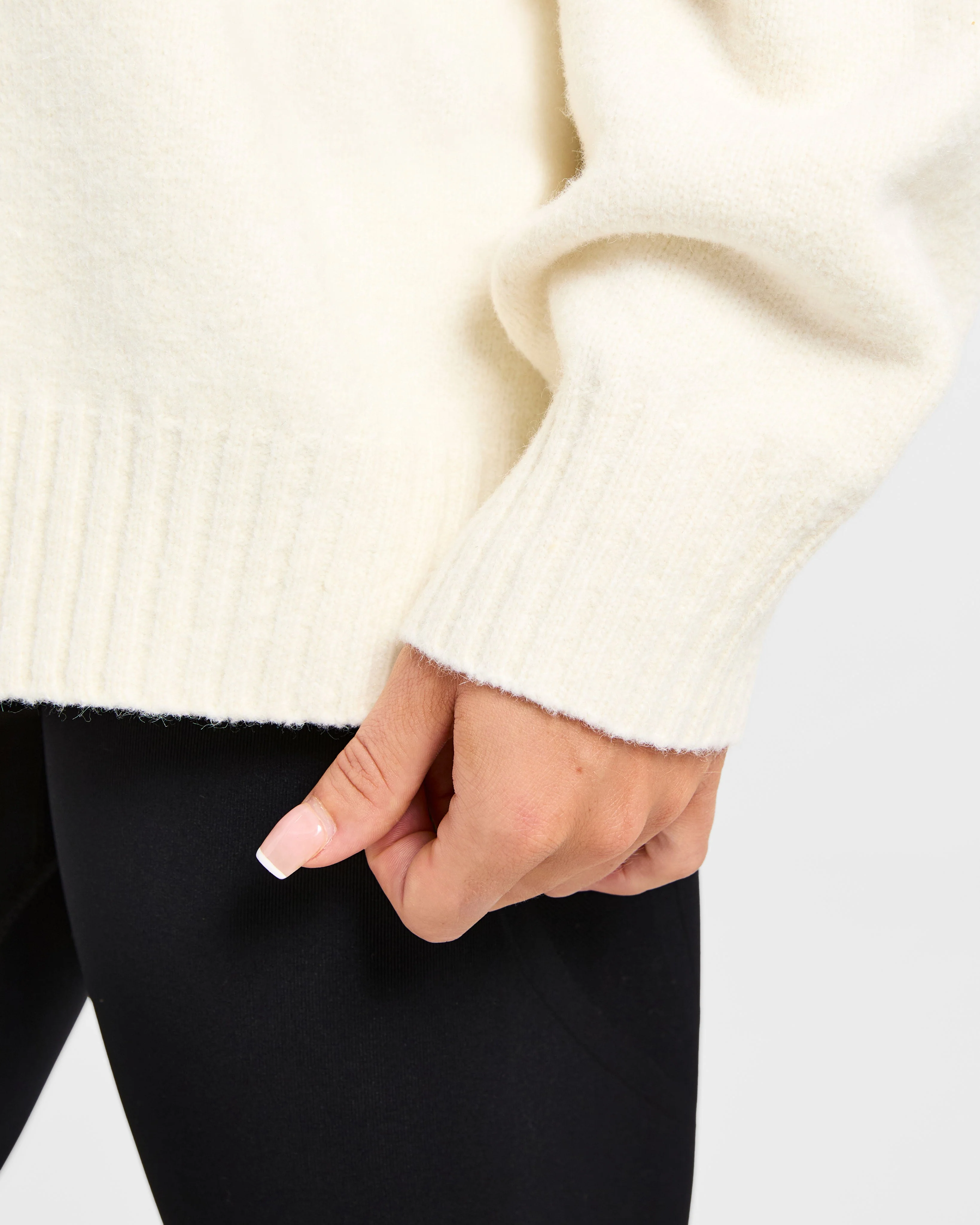 Varsity Minimal Logo Oversized Knitted Hoodie - Cream - Image 6
