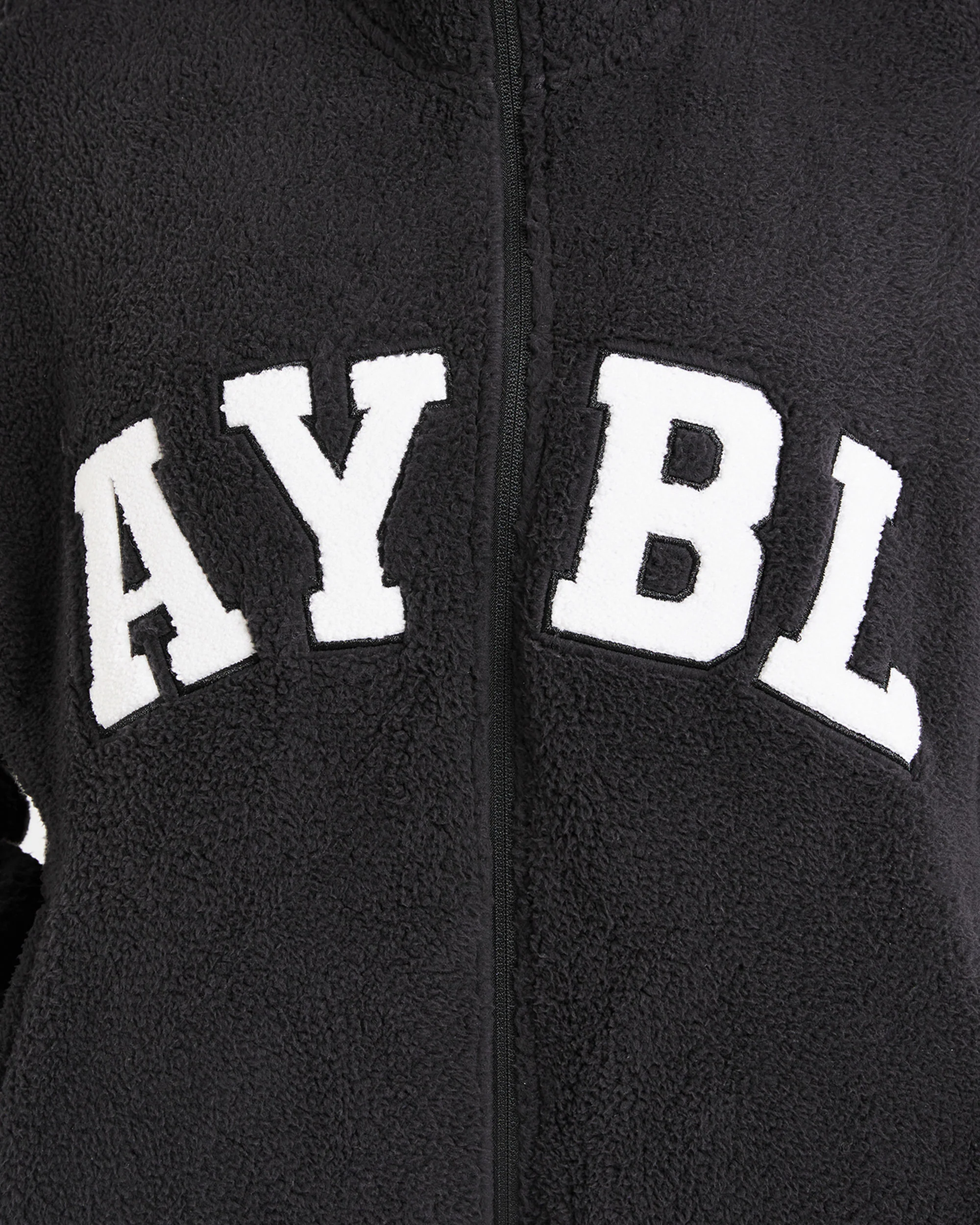 Varsity Oversized Fleece Zip Up Jacket - Black - Image 6