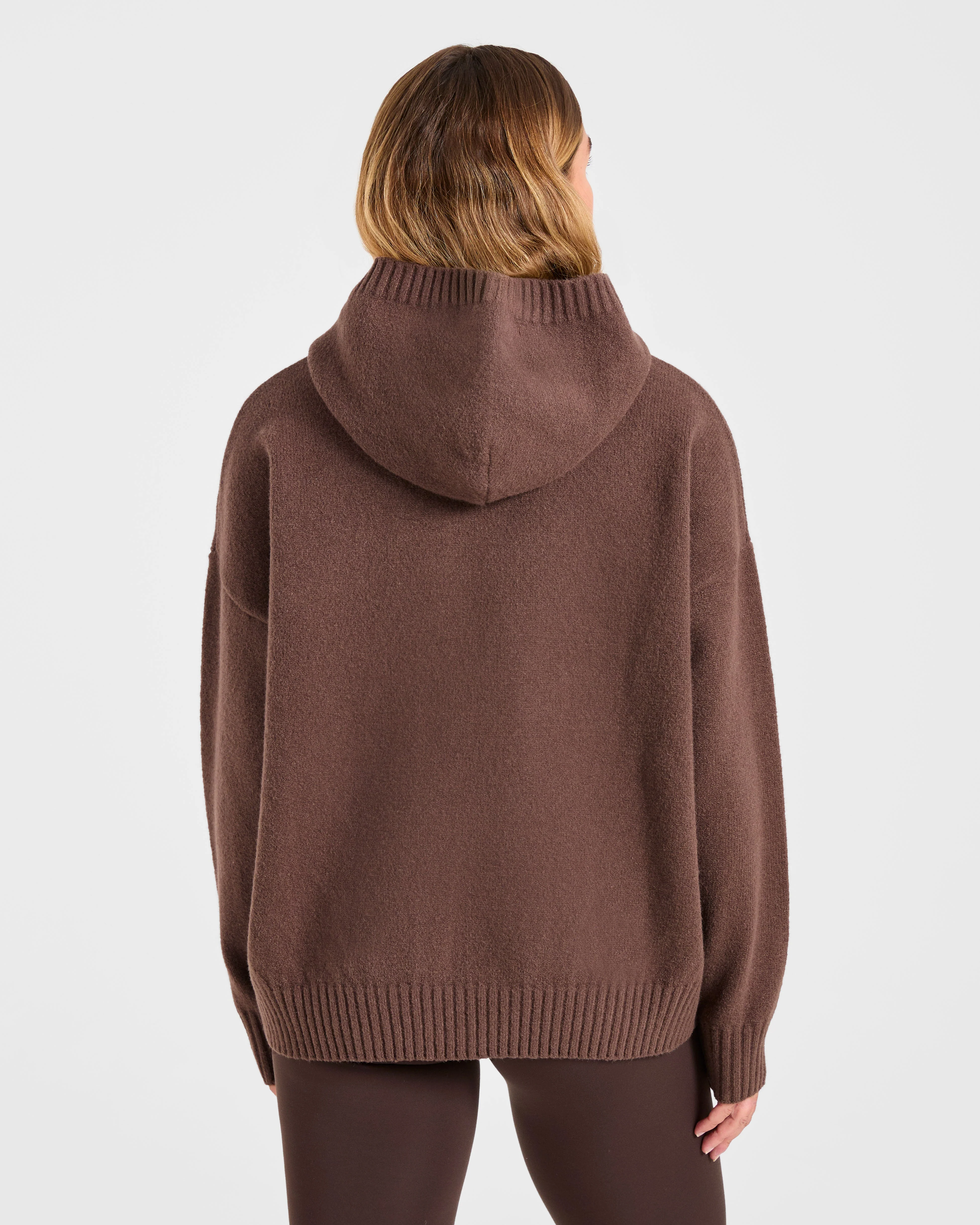 Varsity Oversized Knitted Hoodie - Brown - Image 2