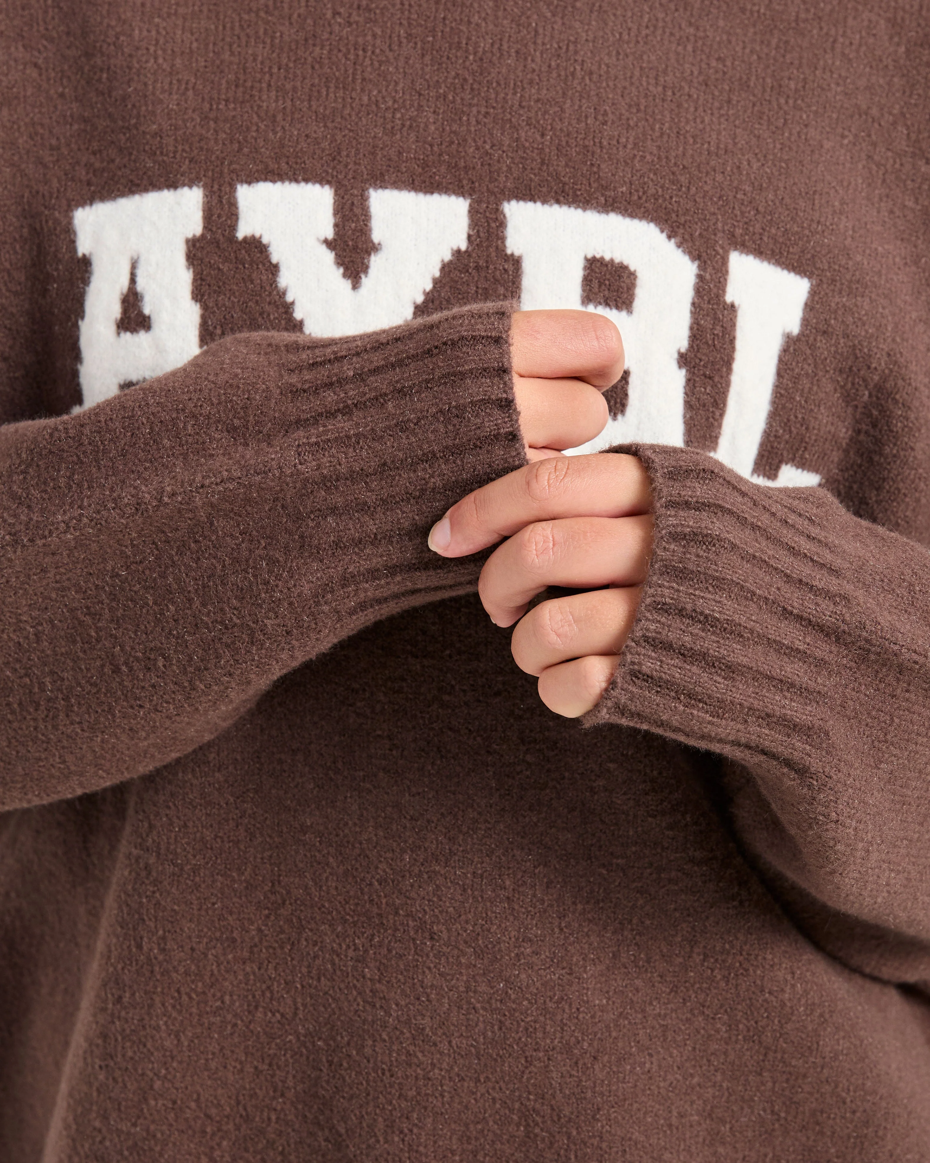 Varsity Oversized Knitted Hoodie - Brown - Image 5