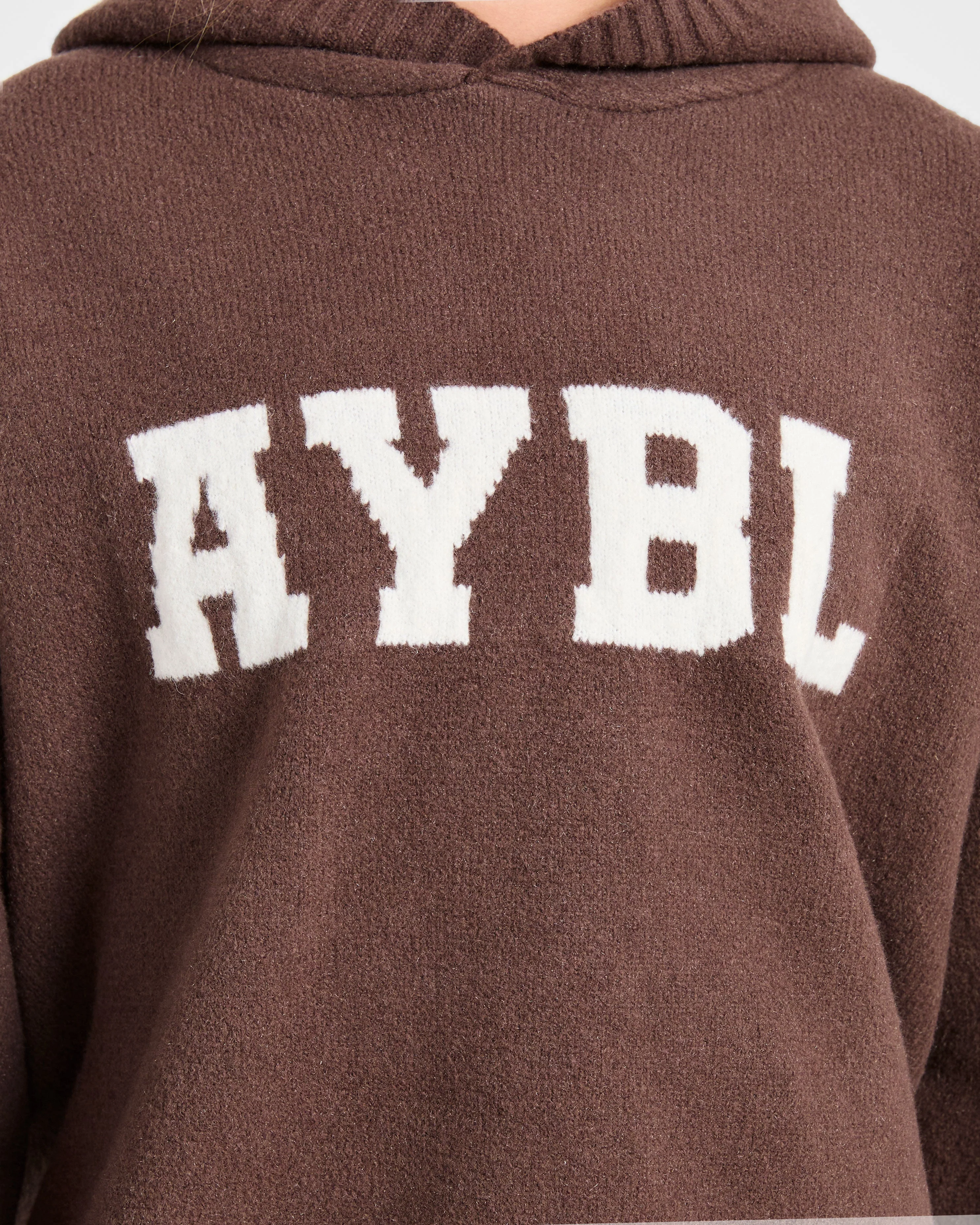 Varsity Oversized Knitted Hoodie - Brown - Image 6