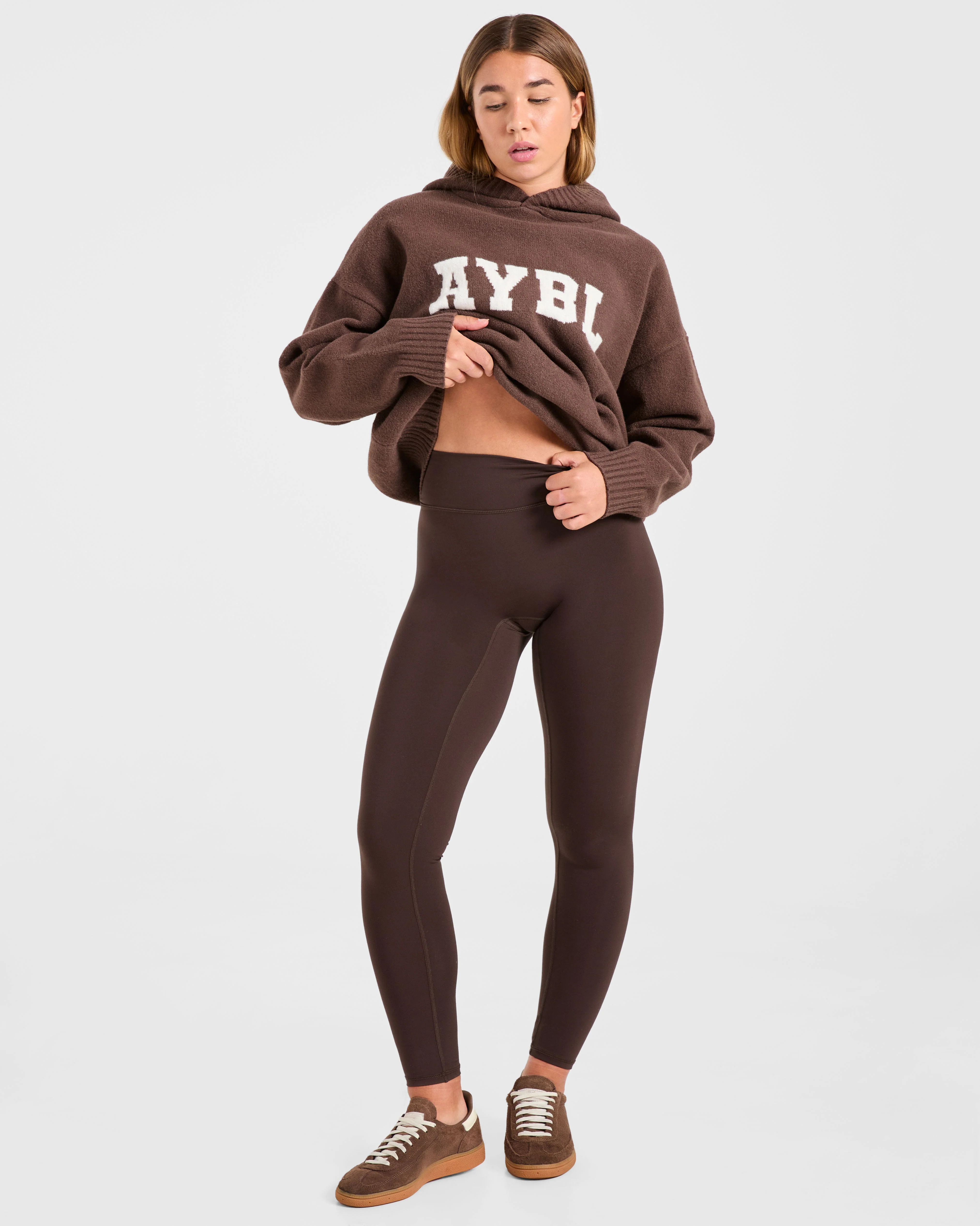 Varsity Oversized Knitted Hoodie - Brown - Image 7