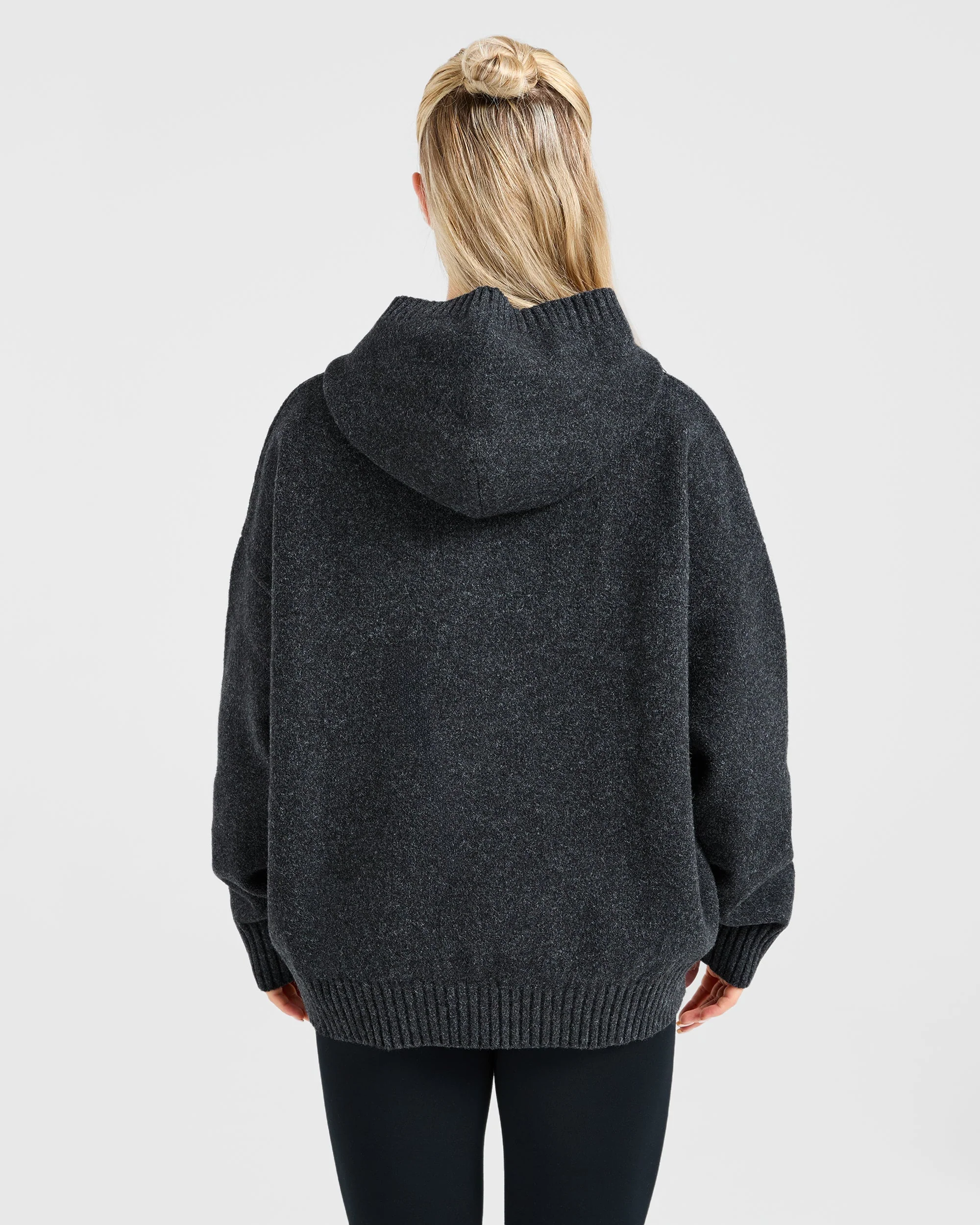 Varsity Oversized Knitted Hoodie - Charcoal - Image 2