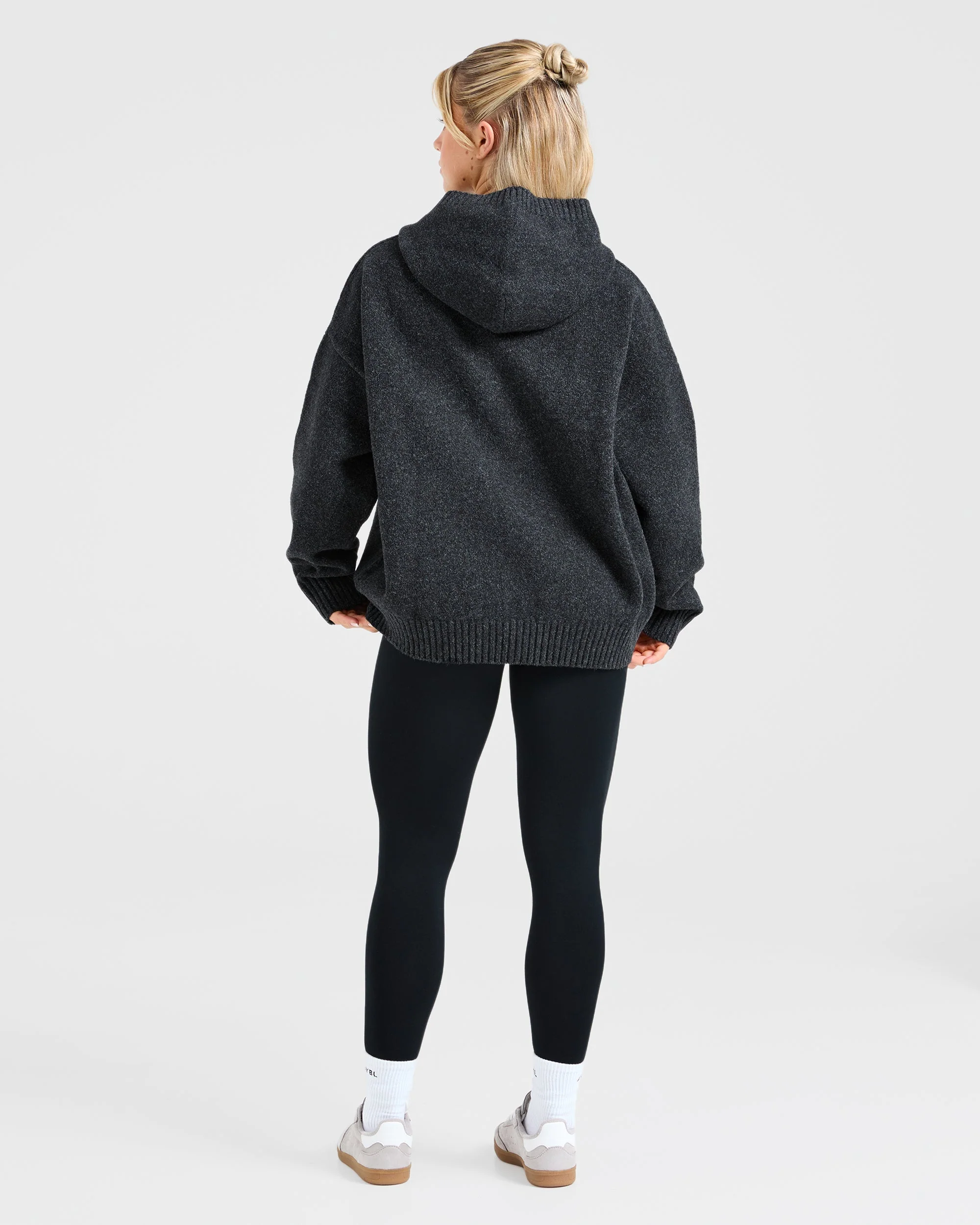 Varsity Oversized Knitted Hoodie - Charcoal - Image 4