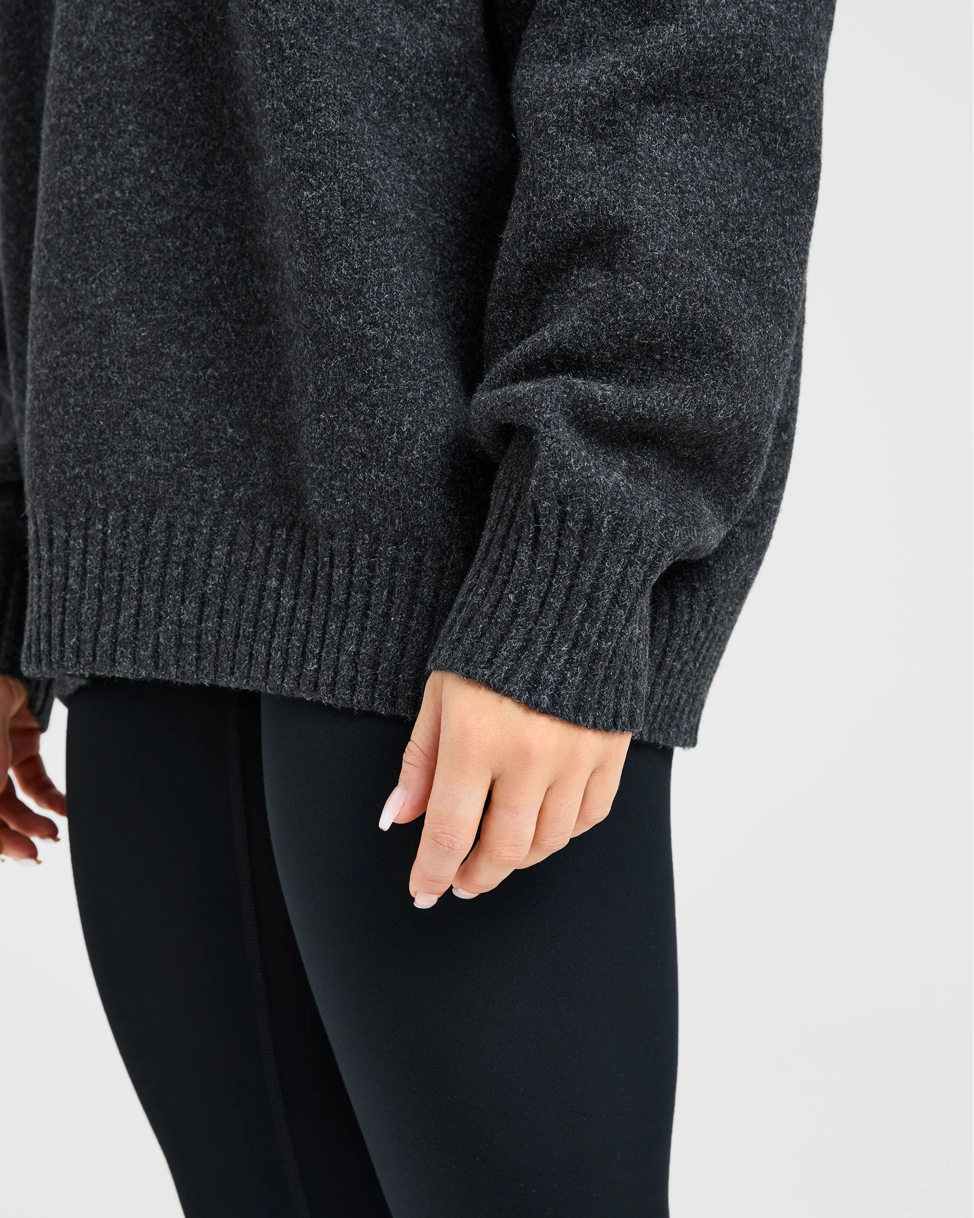 Varsity Oversized Knitted Hoodie - Charcoal - Image 6