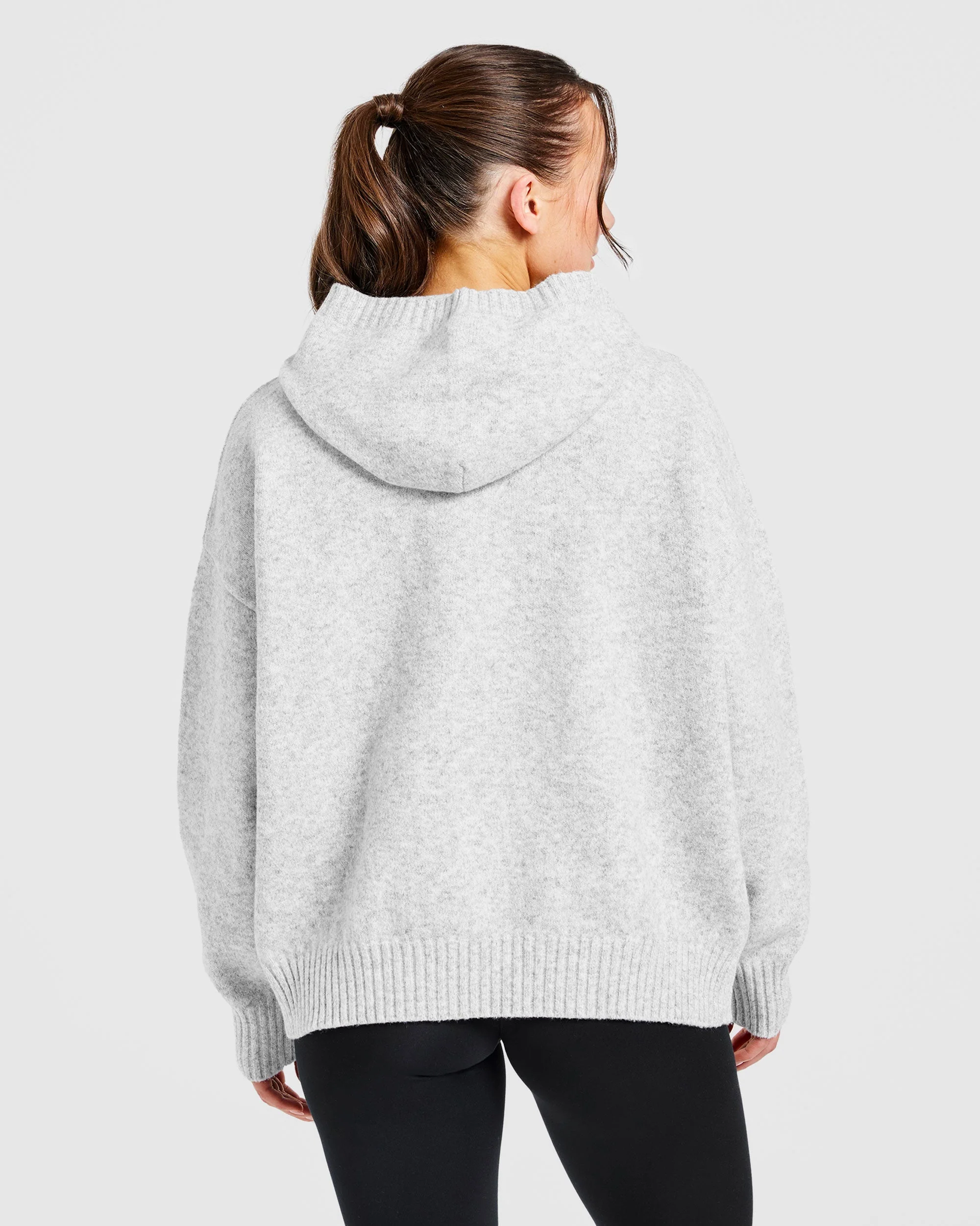 Varsity Oversized Knitted Hoodie - Grey Marl - Image 2