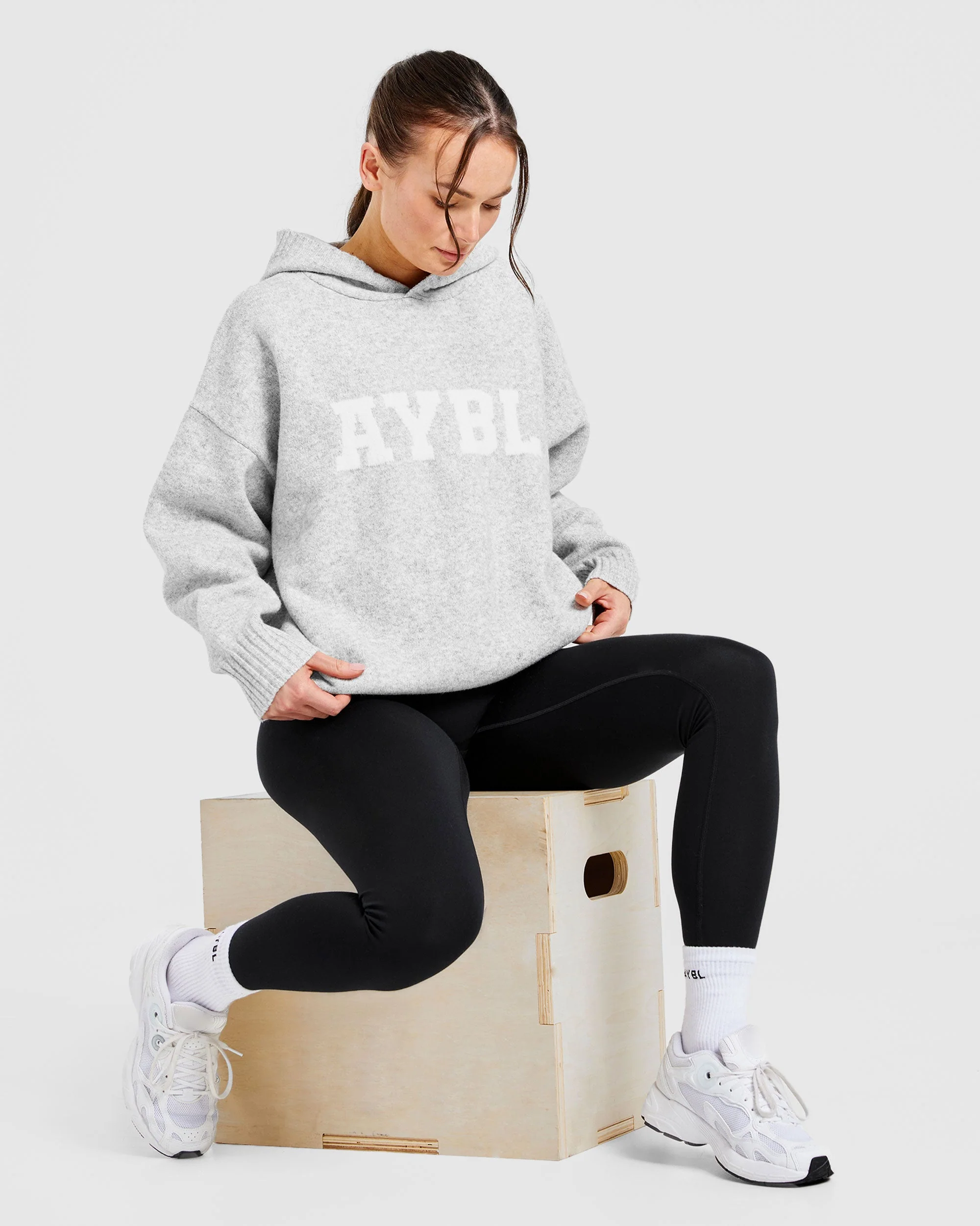 Varsity Oversized Knitted Hoodie - Grey Marl - Image 8