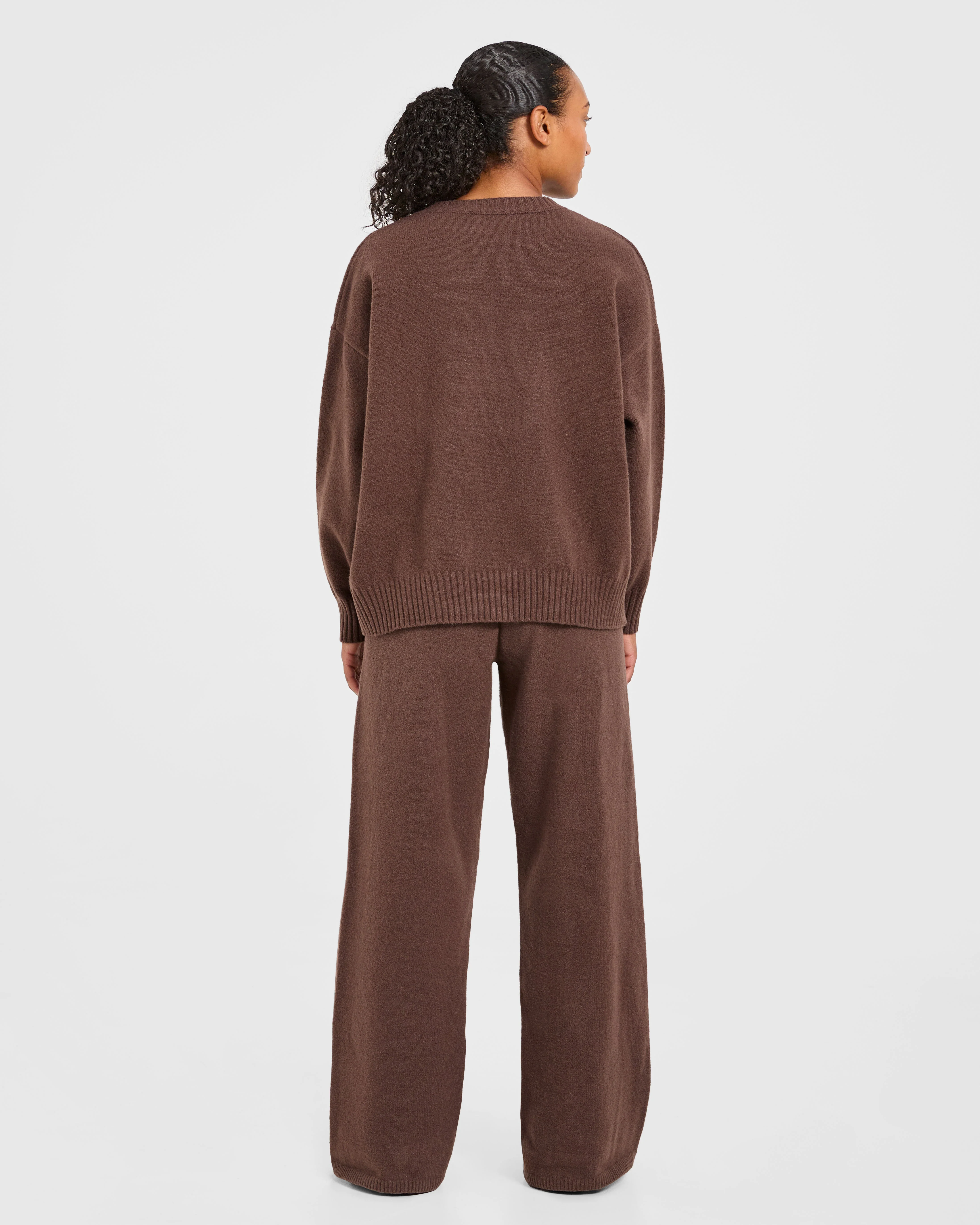Varsity Oversized Knitted Joggers - Brown - Image 4