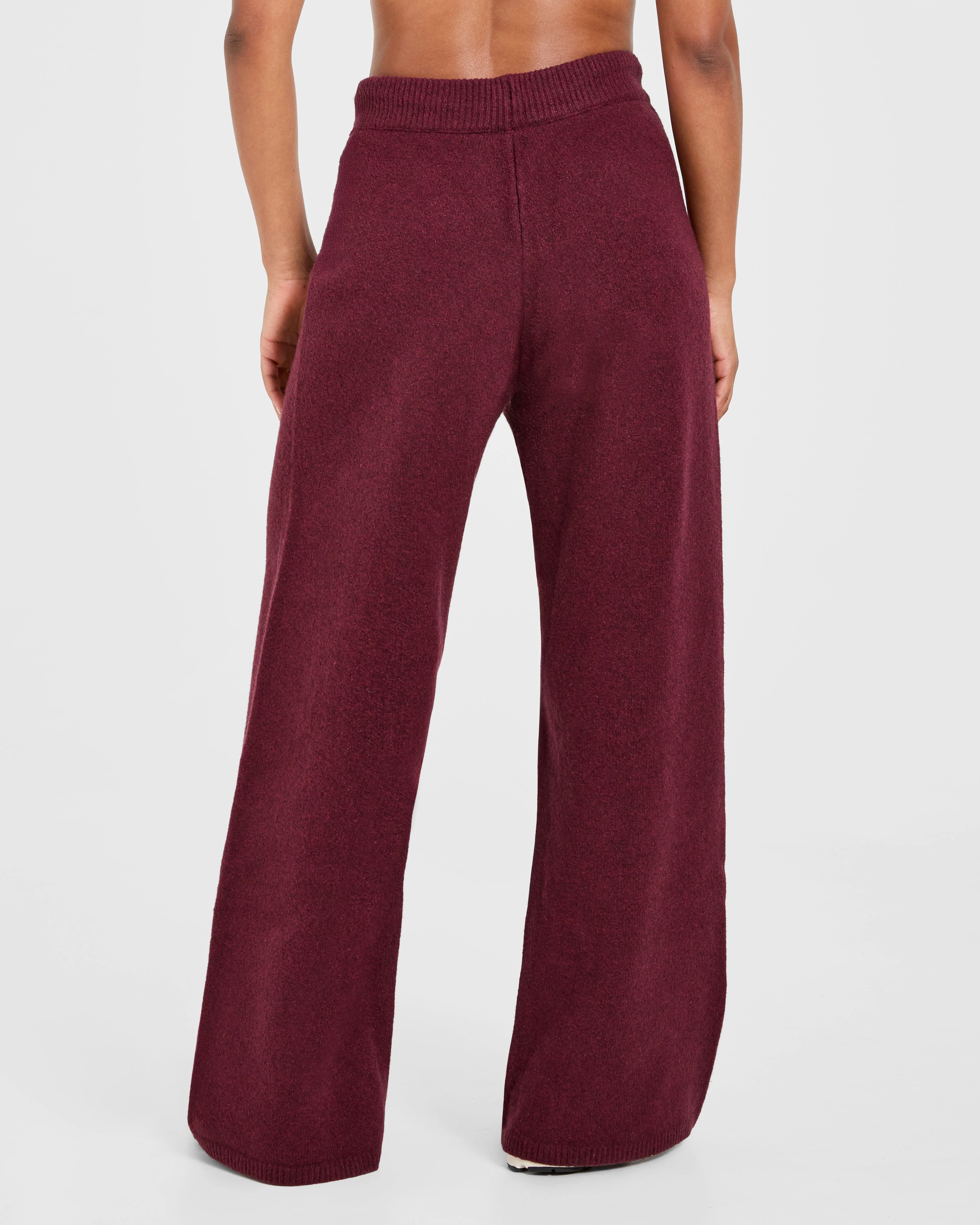 Varsity Oversized Knitted Joggers - Burgundy - Image 2