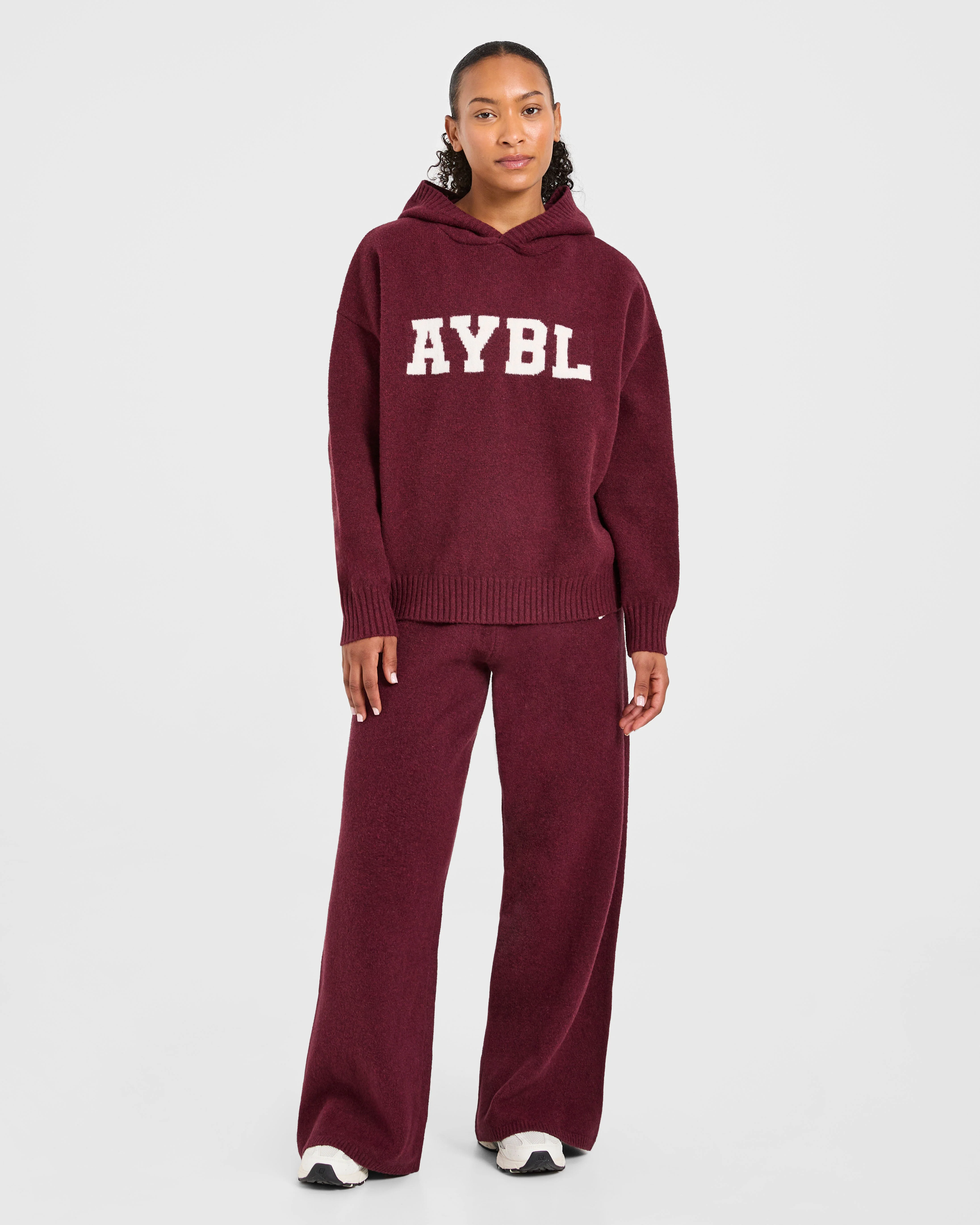 Varsity Oversized Knitted Joggers - Burgundy - Image 3