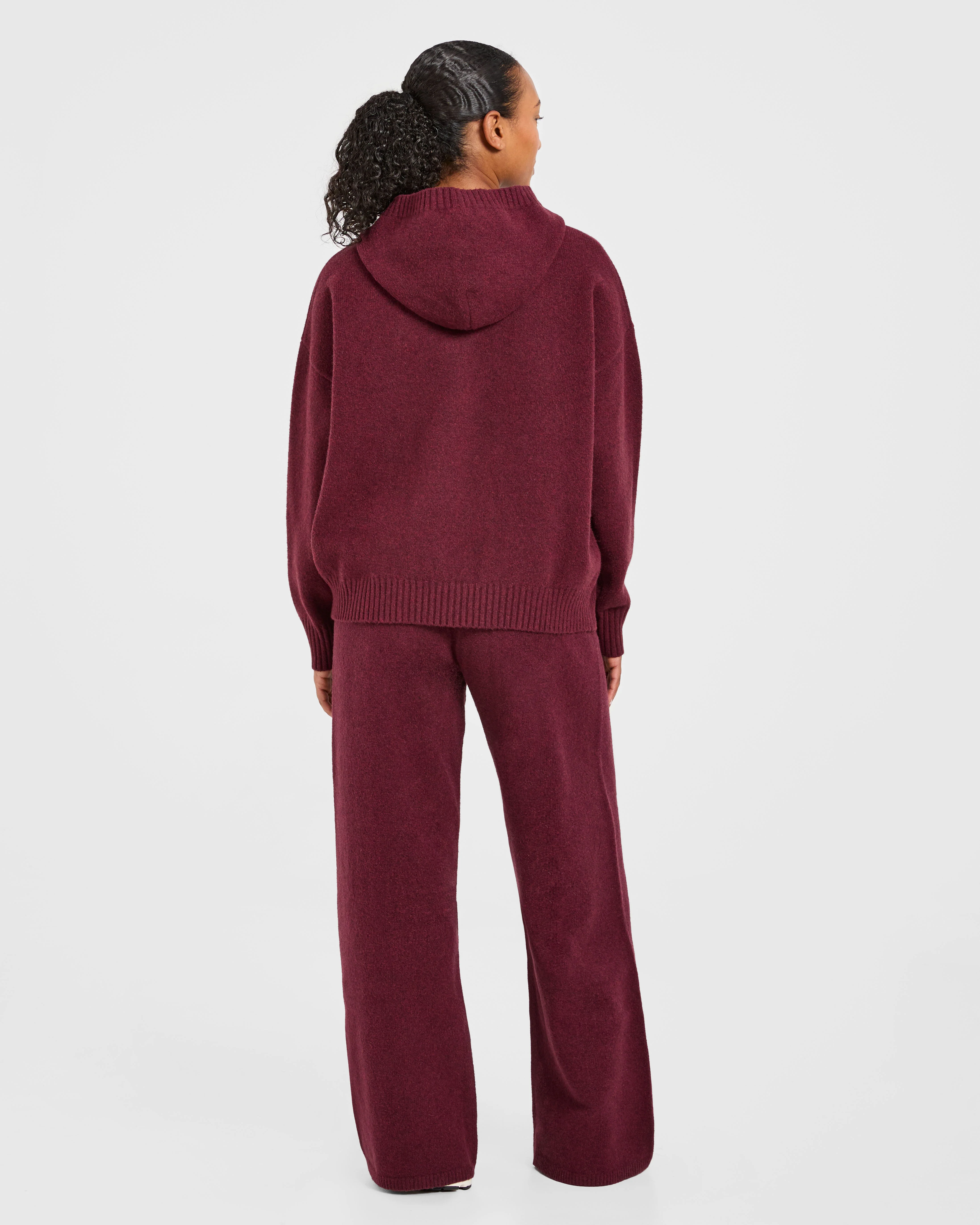 Varsity Oversized Knitted Joggers - Burgundy - Image 4