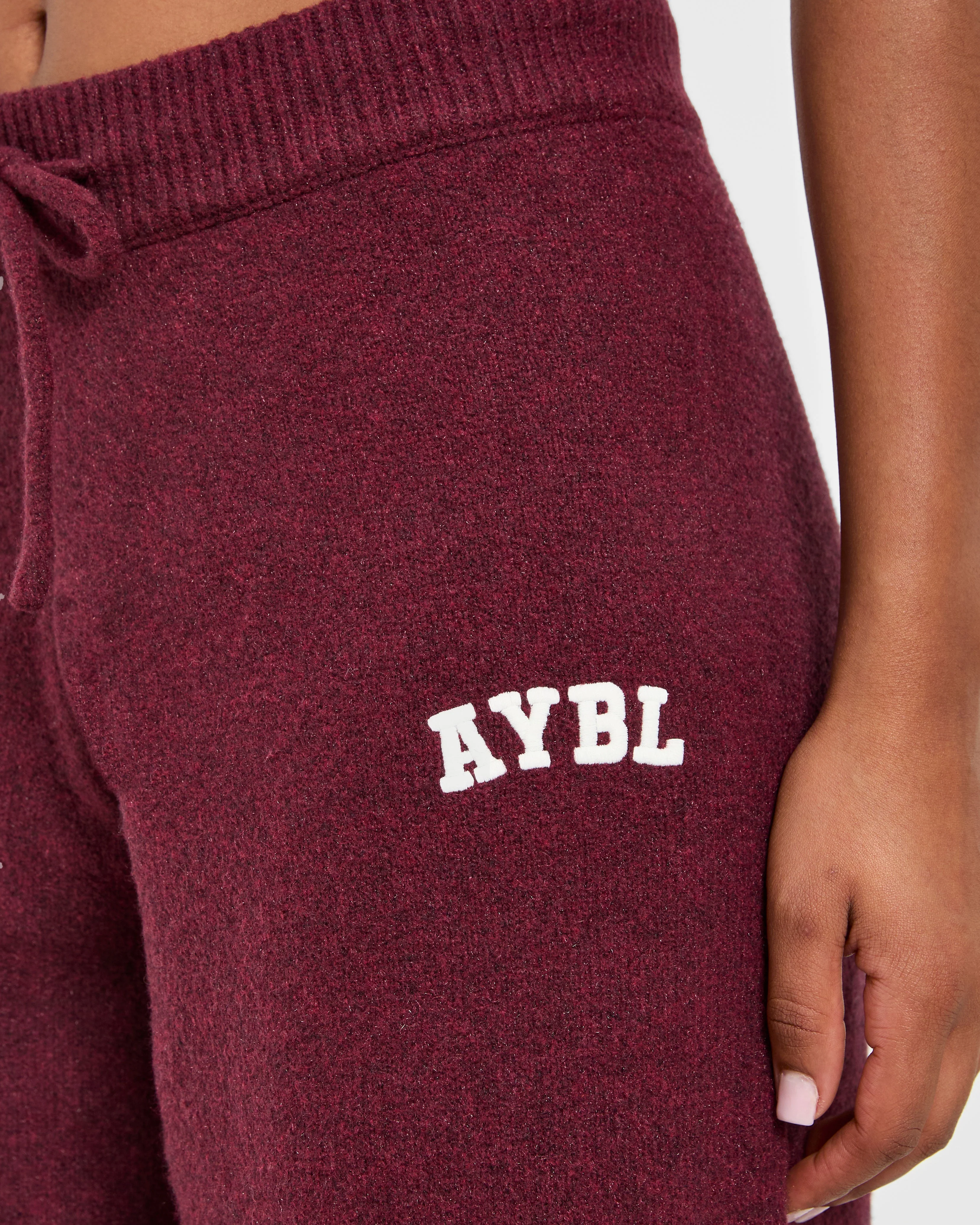 Varsity Oversized Knitted Joggers - Burgundy - Image 5