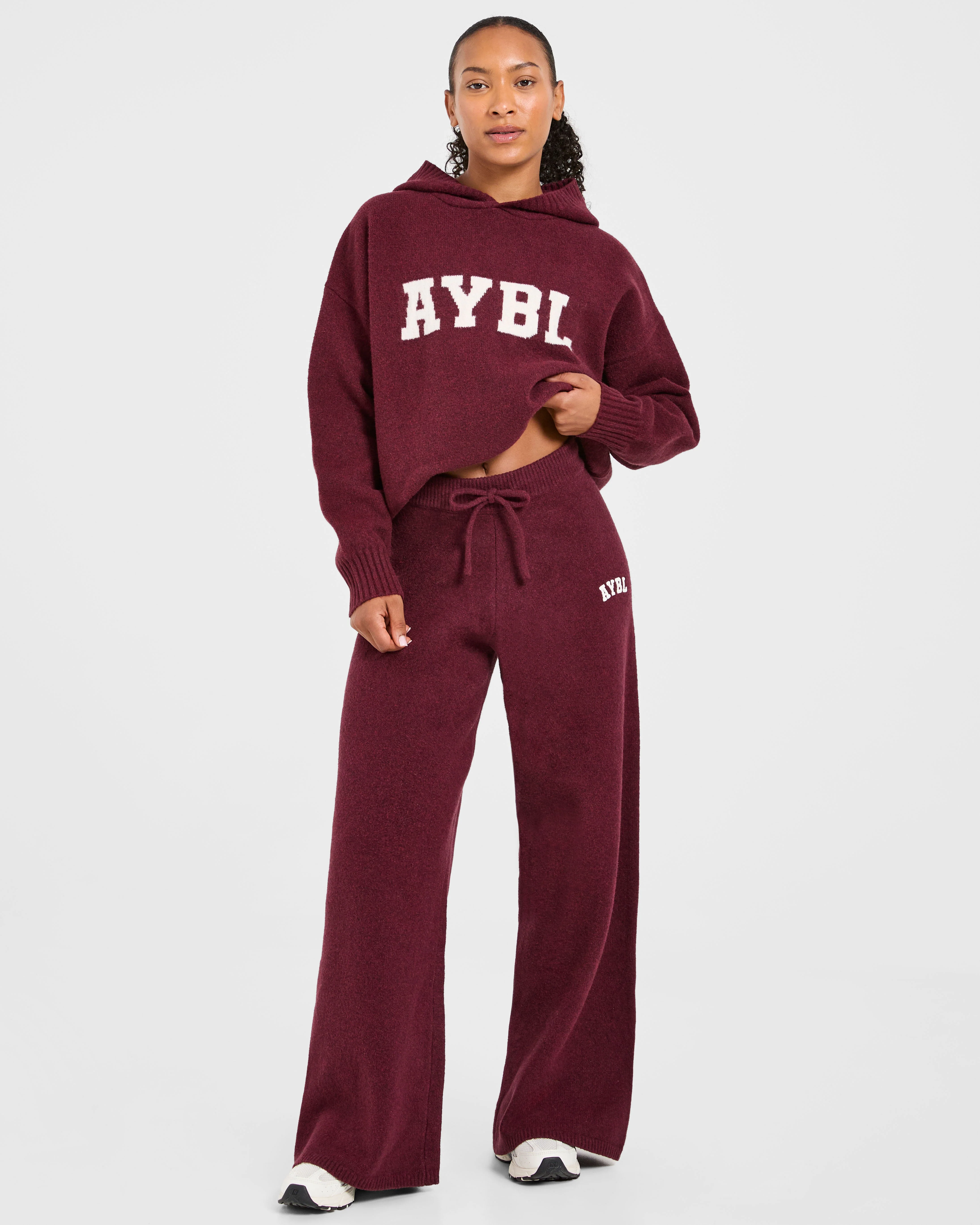 Varsity Oversized Knitted Joggers - Burgundy - Image 7