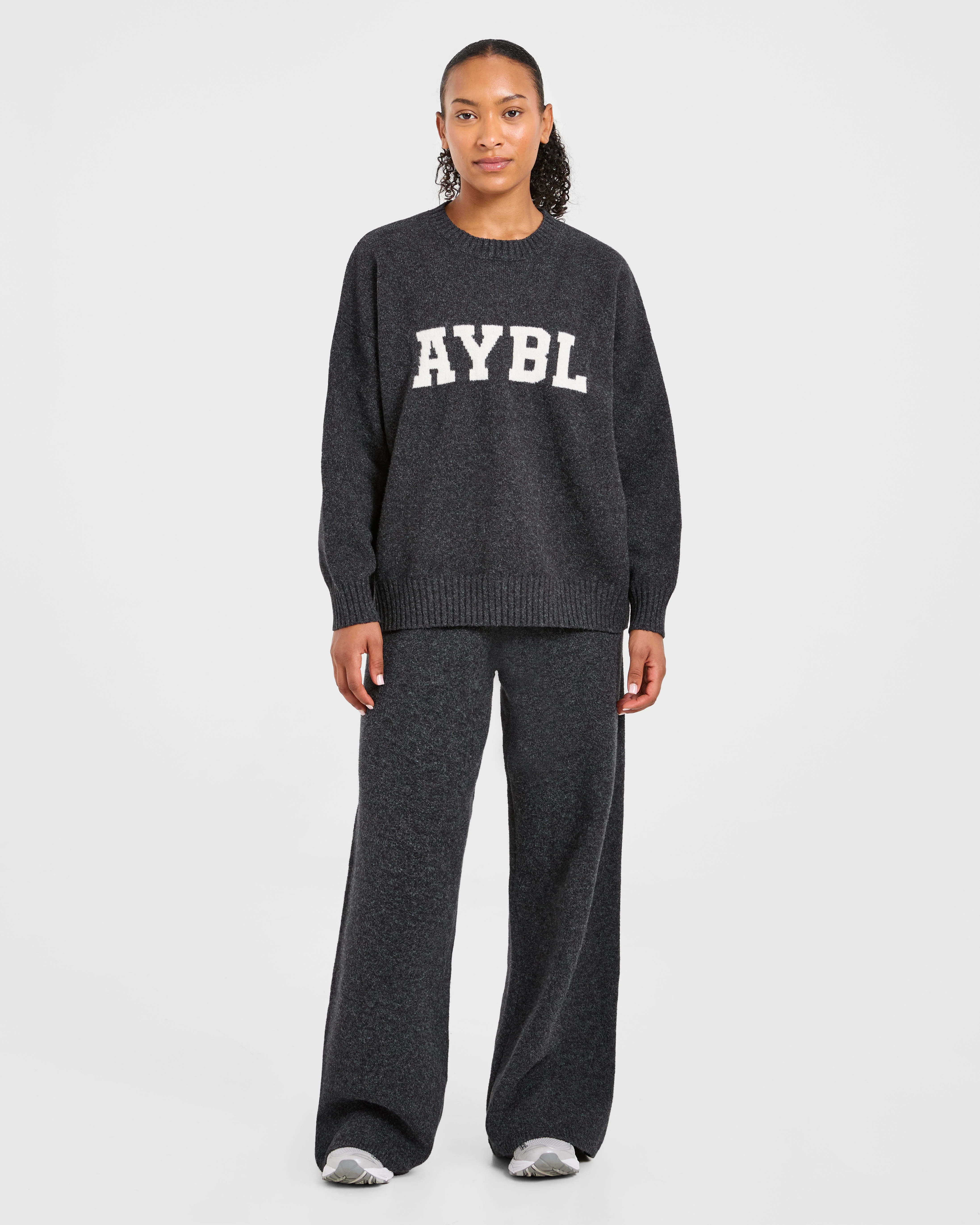 Varsity Oversized Knitted Joggers - Charcoal - Image 3