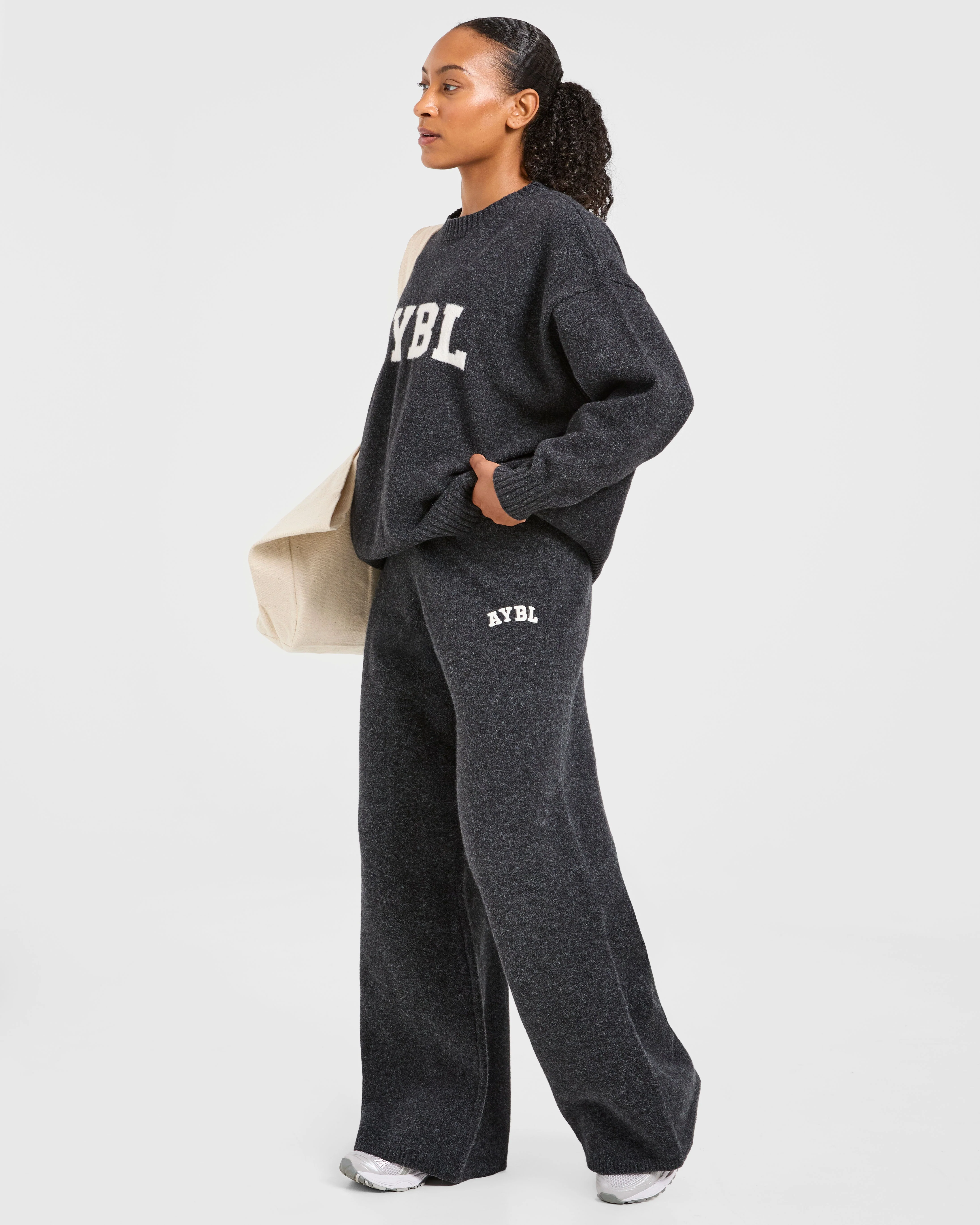 Varsity Oversized Knitted Joggers - Charcoal - Image 8