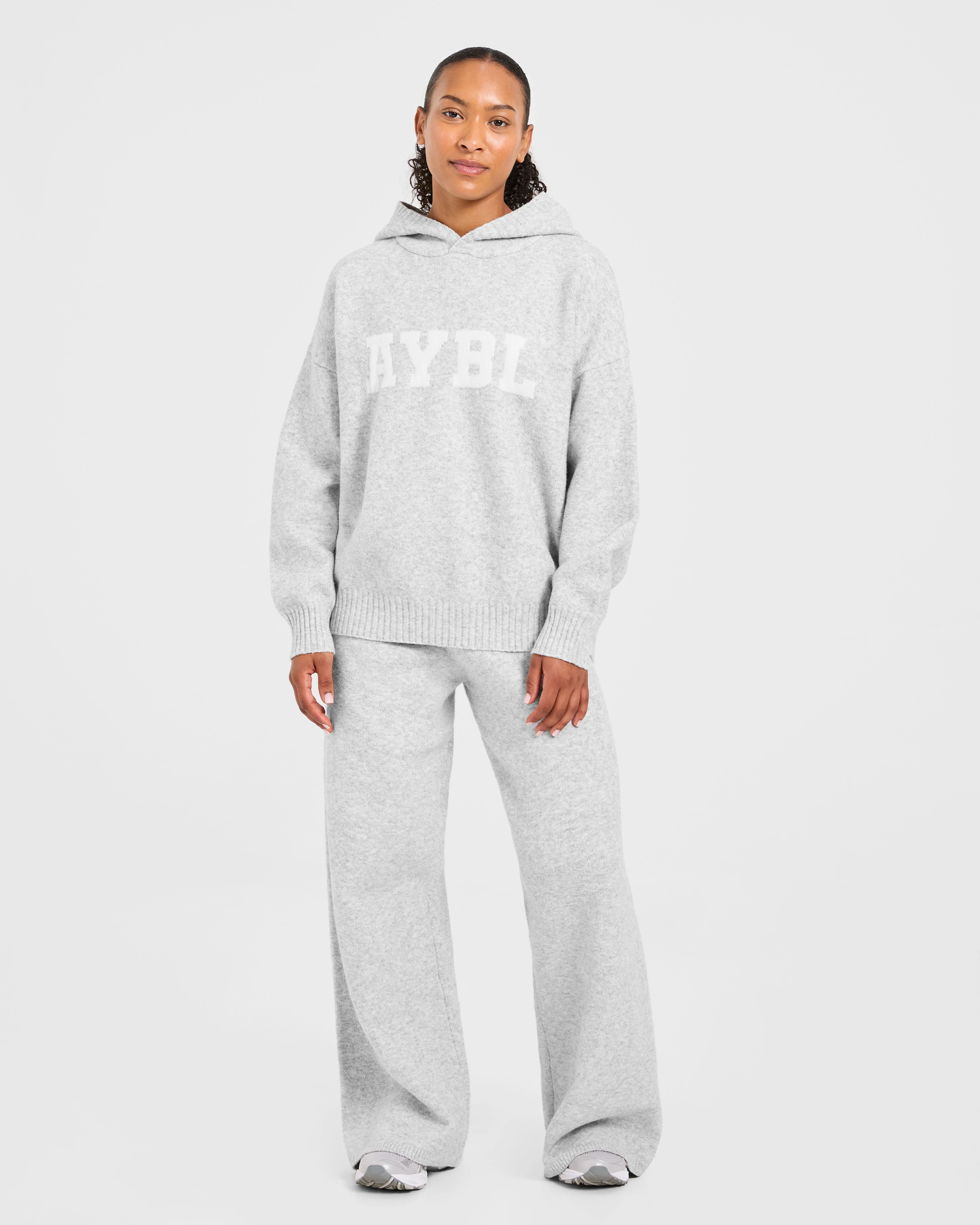 Varsity Oversized Knitted Joggers - Grey Marl - Image 3