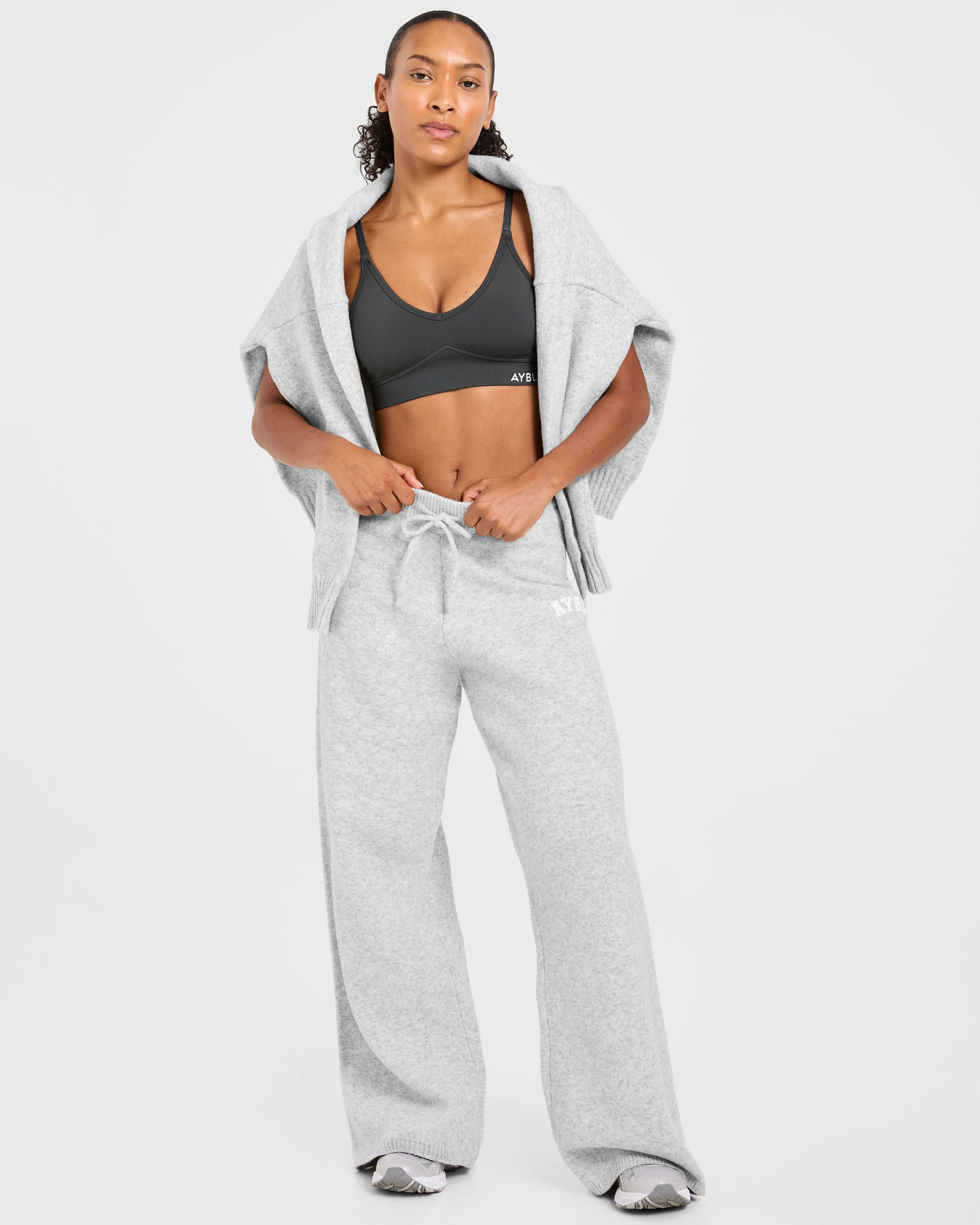 Varsity Oversized Knitted Joggers - Grey Marl - Image 8