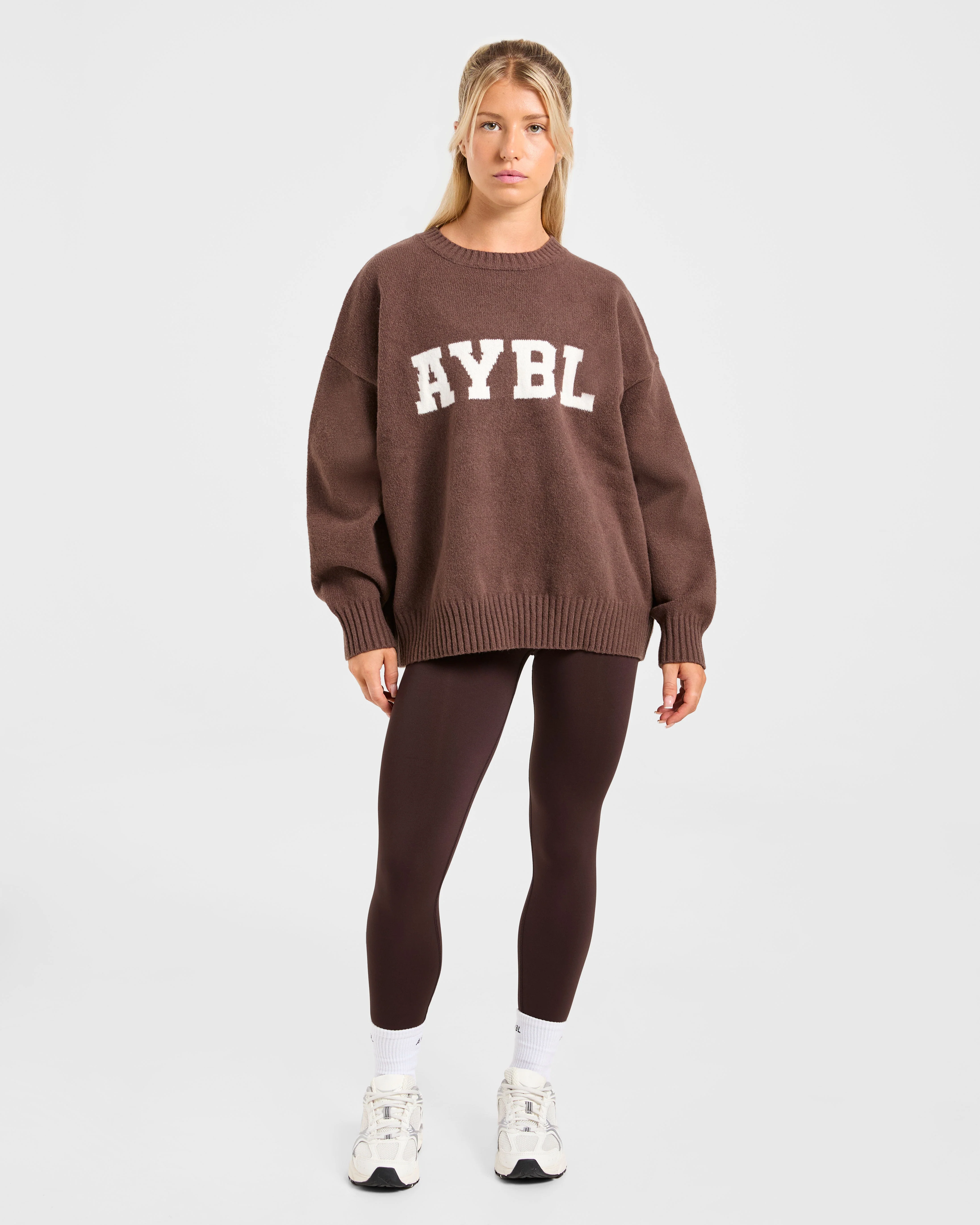 Varsity Oversized Knitted Sweater - Brown - Image 3