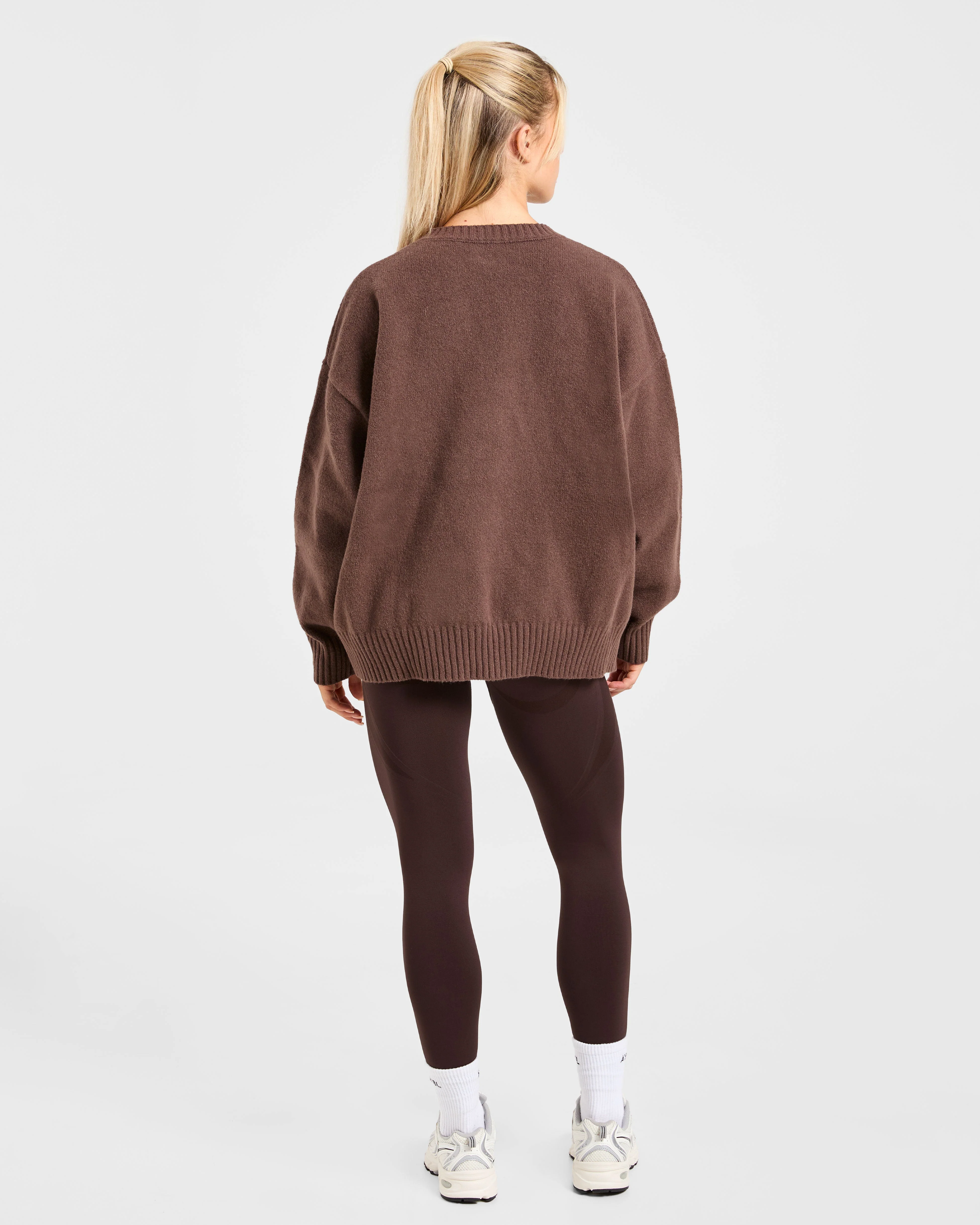 Varsity Oversized Knitted Sweater - Brown - Image 4