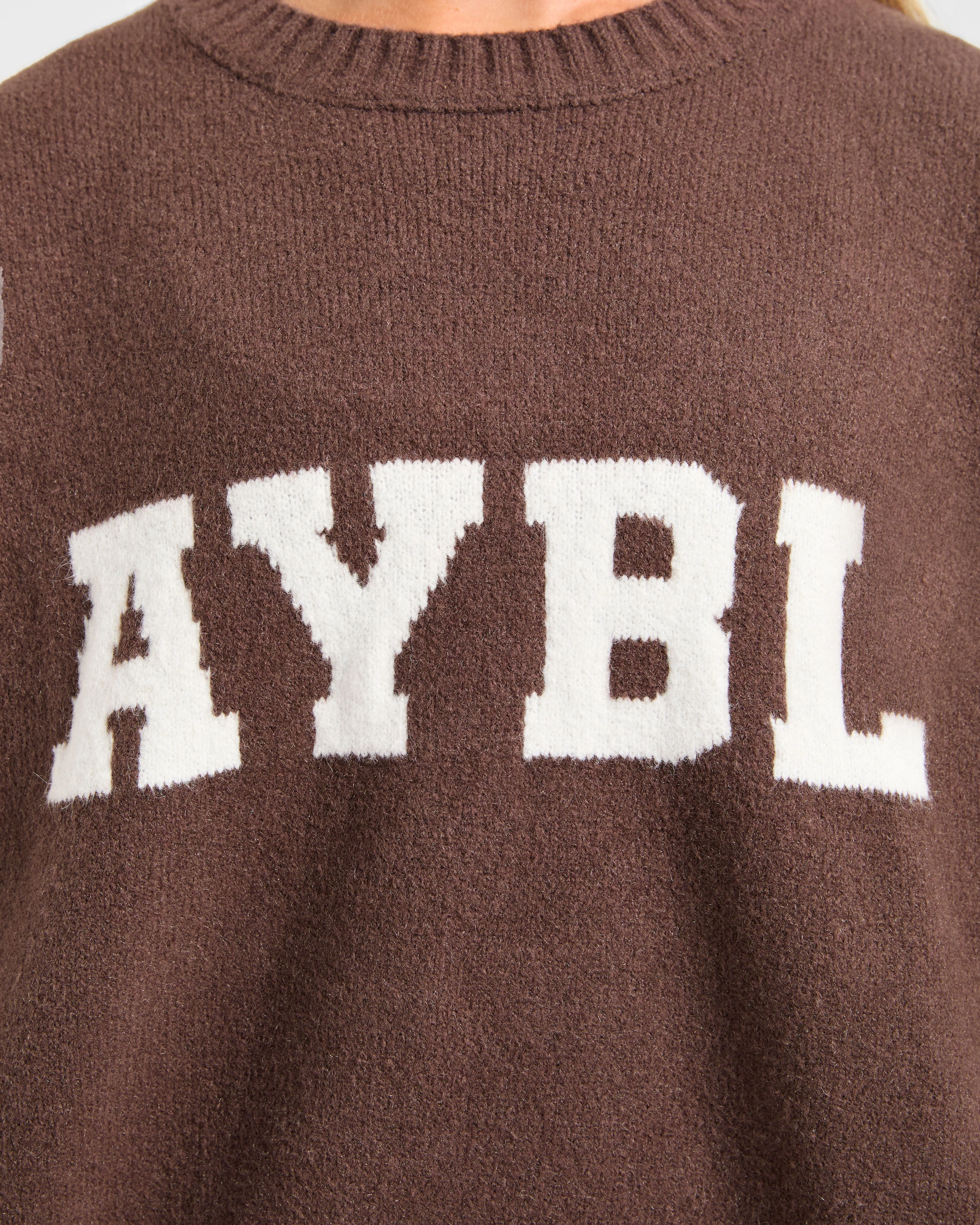 Varsity Oversized Knitted Sweater - Brown - Image 5