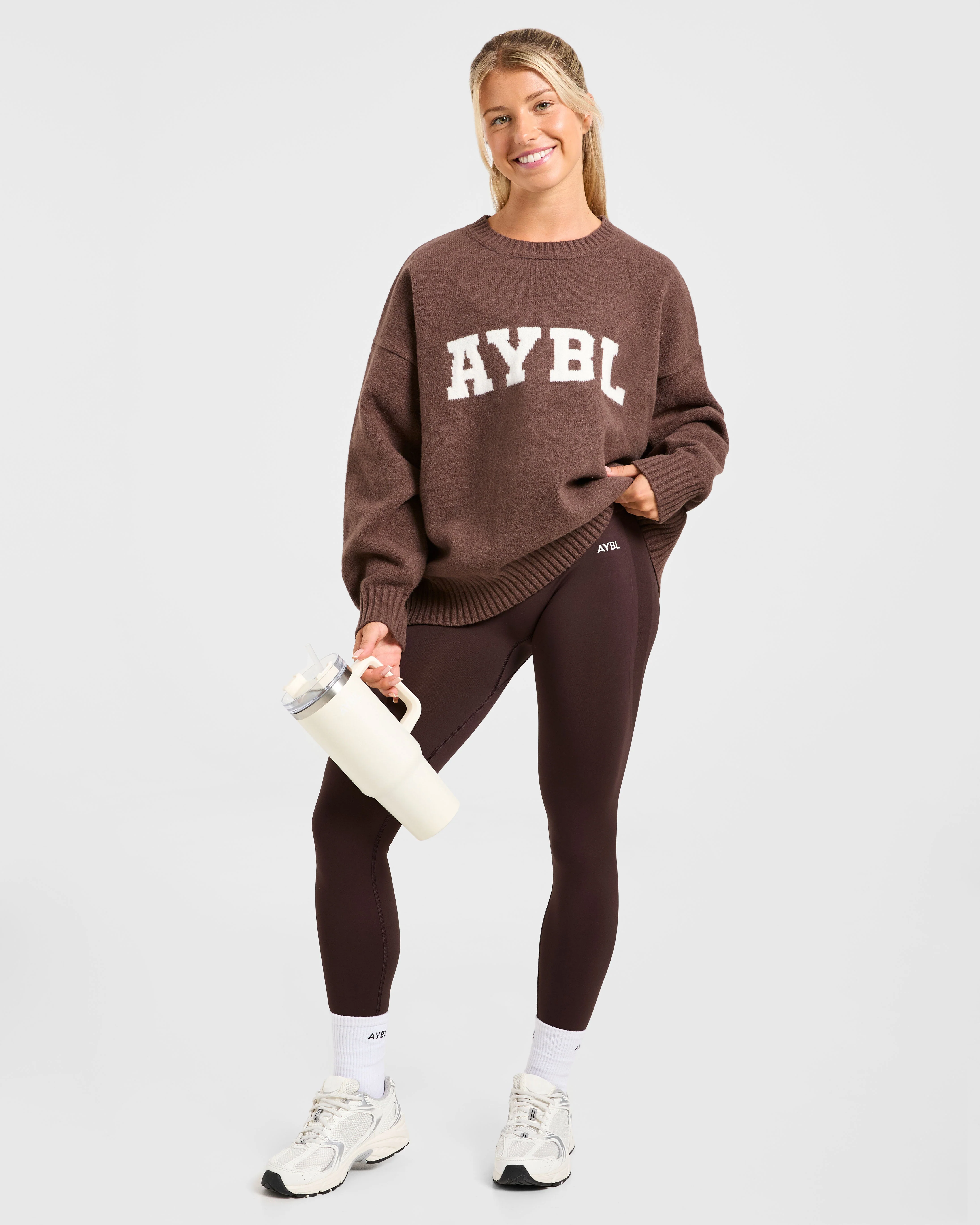 Varsity Oversized Knitted Sweater - Brown - Image 7