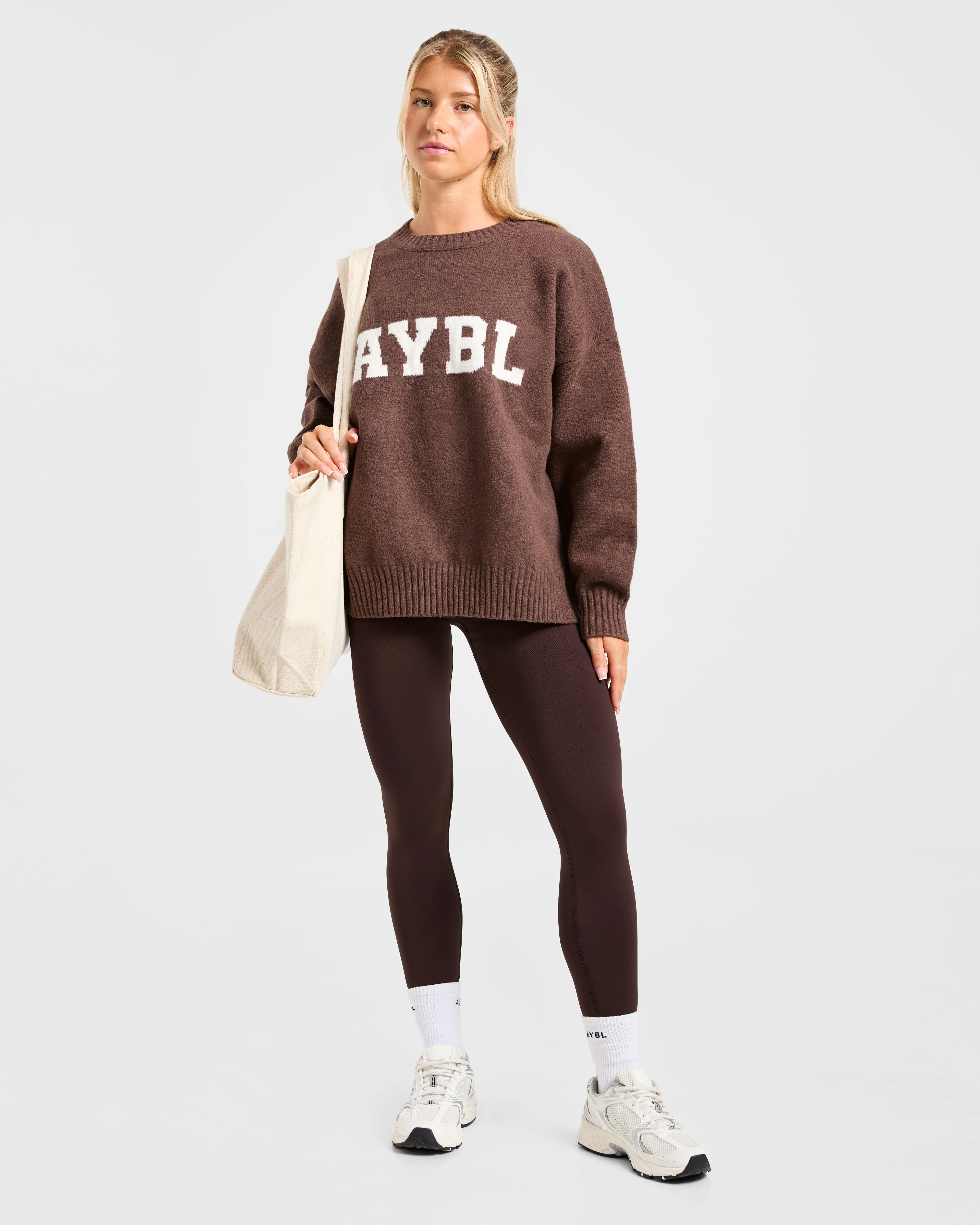 Varsity Oversized Knitted Sweater - Brown - Image 8
